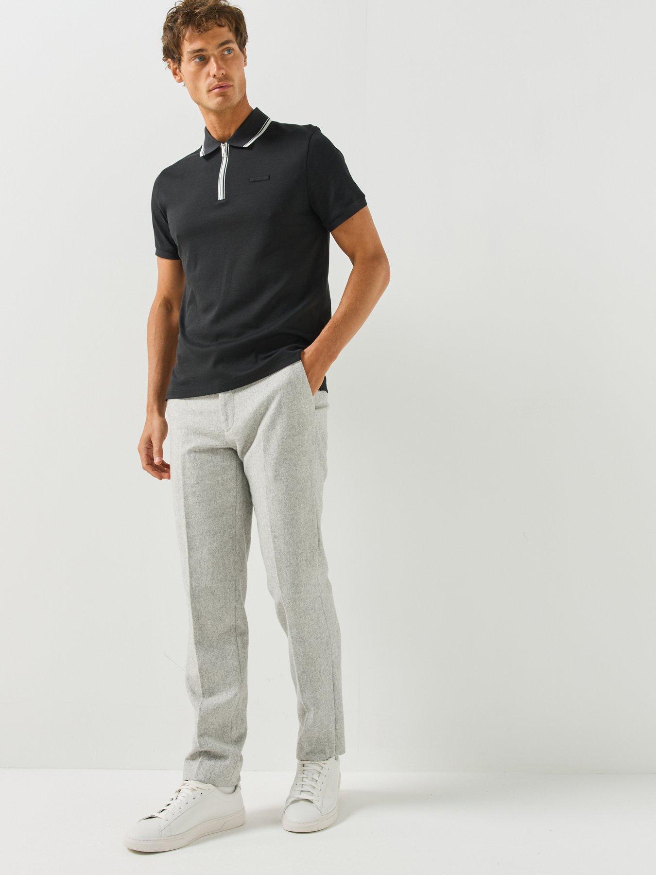Image 3 of 5 of Calvin Klein Mens Supima Tipped Zip Polo Shirt - Black/White