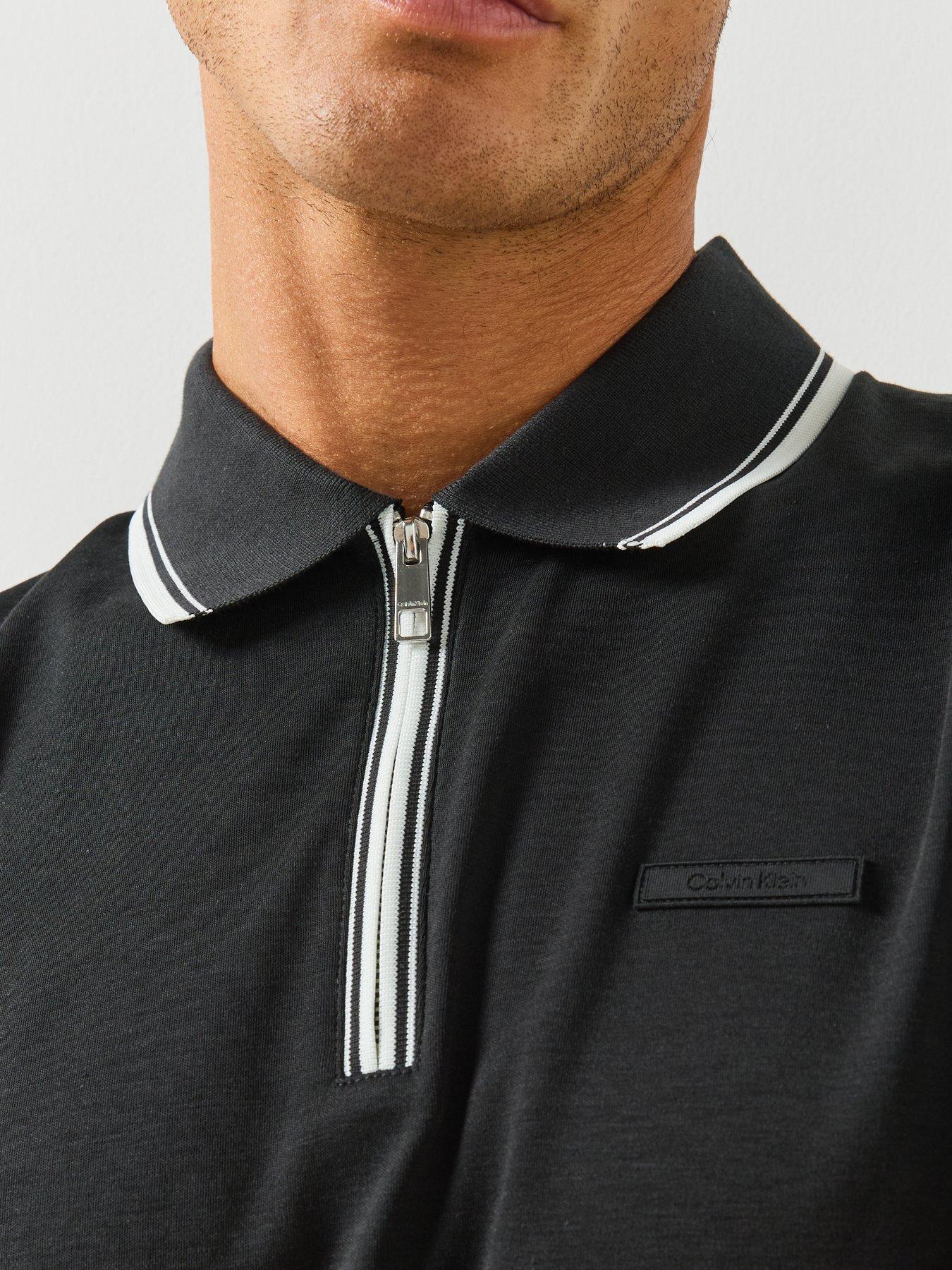 Image 4 of 5 of Calvin Klein Mens Supima Tipped Zip Polo Shirt - Black/White