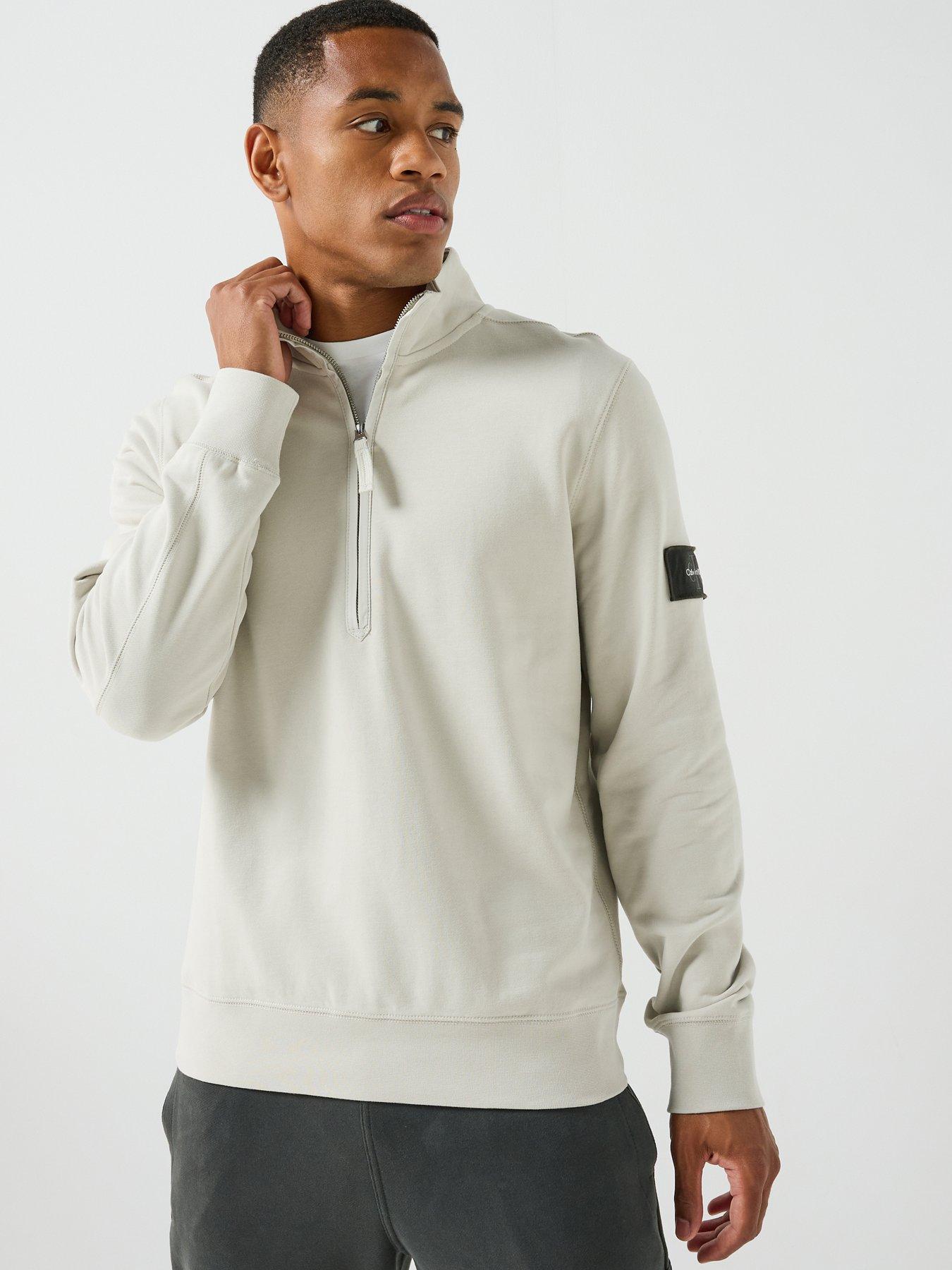 Calvin Klein Jeans Badge 1/4 Zip Sweatshirt - Cream