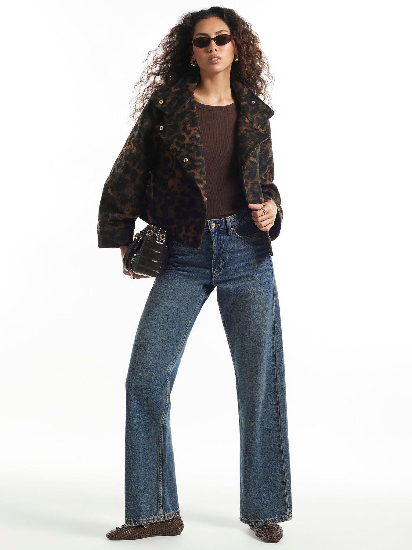 Image 3 of 6 of River Island Leopard Funnel Cocoon Sleeve Jacket - Brown