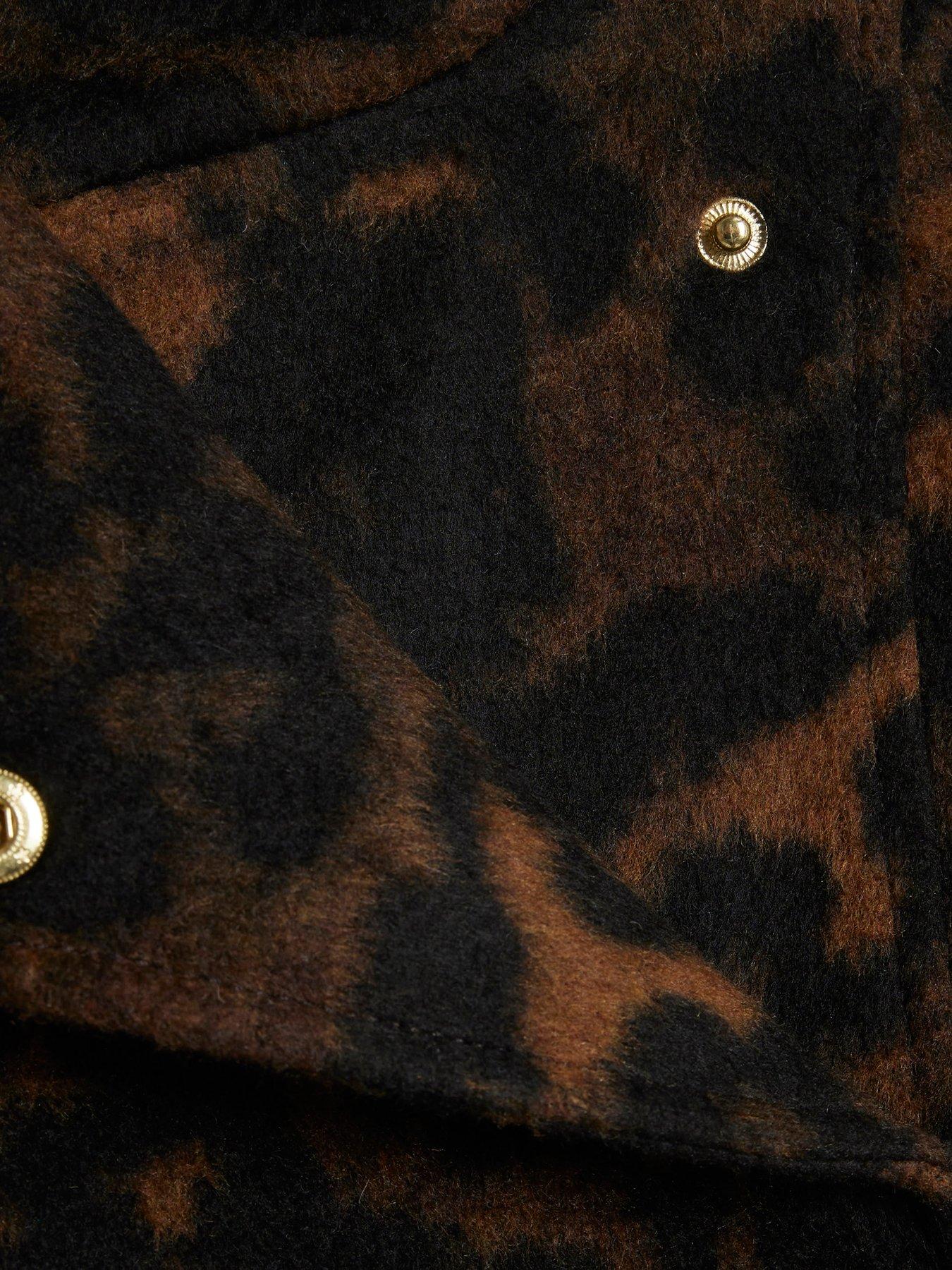Image 5 of 6 of River Island Leopard Funnel Cocoon Sleeve Jacket - Brown