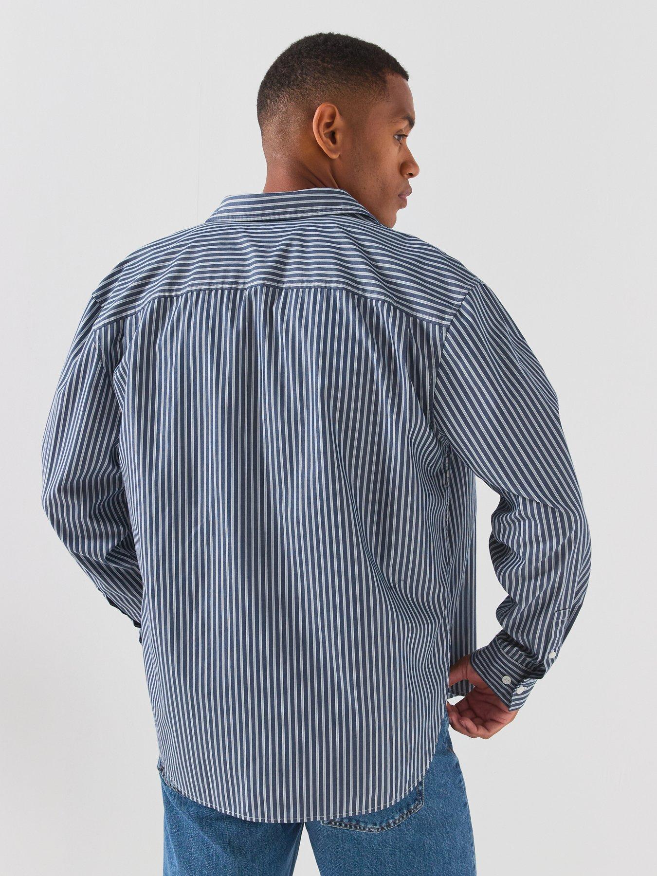 Image 2 of 6 of Calvin Klein Jeans Washed Stripe Poplin Relaxed Shirt - Blue