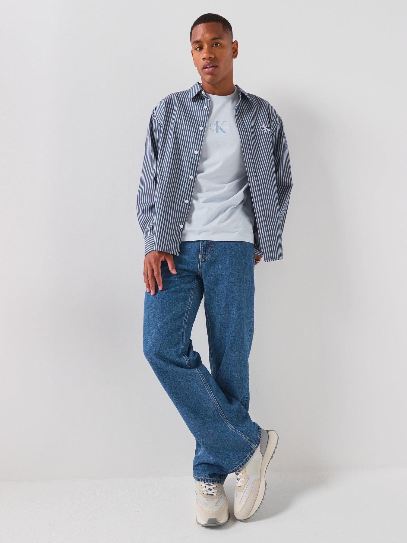 Image 3 of 6 of Calvin Klein Jeans Washed Stripe Poplin Relaxed Shirt - Blue
