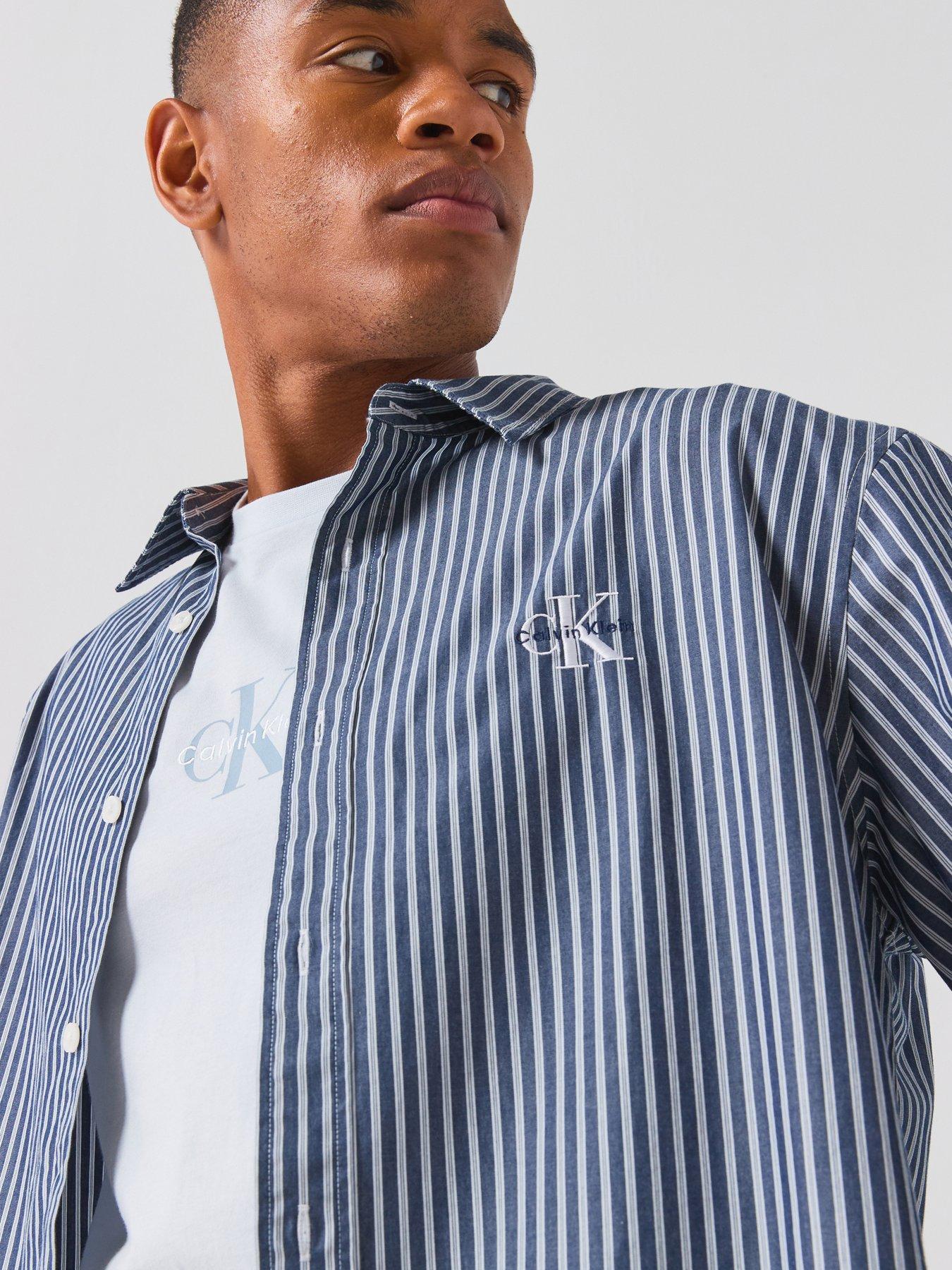 Image 4 of 6 of Calvin Klein Jeans Washed Stripe Poplin Relaxed Shirt - Blue