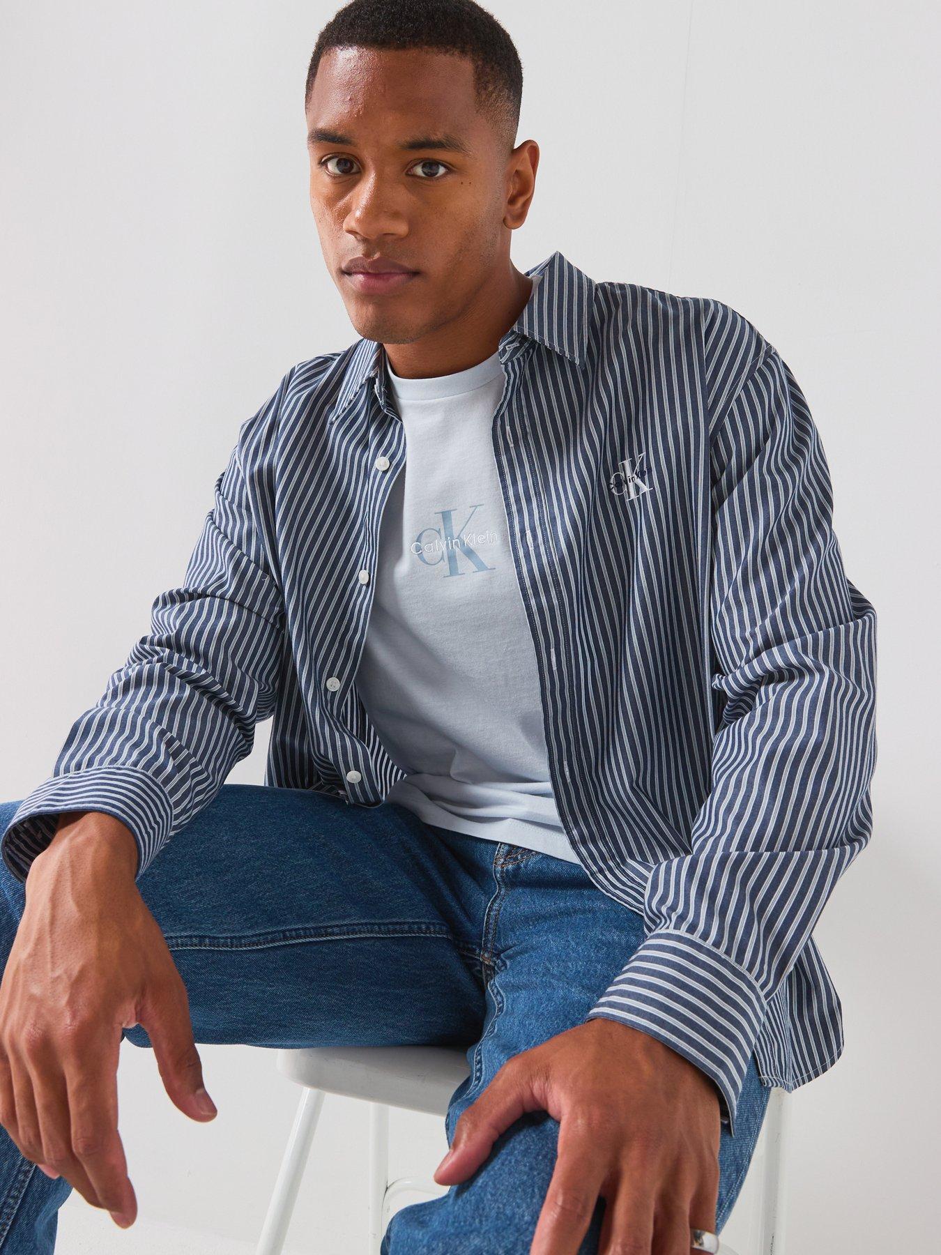 Image 5 of 6 of Calvin Klein Jeans Washed Stripe Poplin Relaxed Shirt - Blue