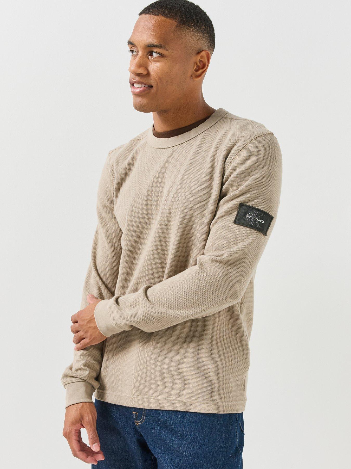 Image 1 of 5 of Calvin Klein Jeans Long Sleeve Waffle Badge T-Shirt - Cream