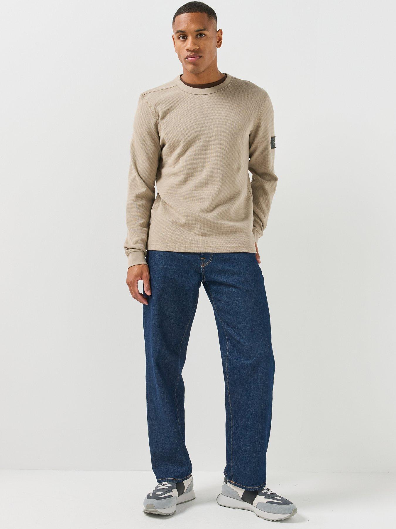Image 3 of 5 of Calvin Klein Jeans Long Sleeve Waffle Badge T-Shirt - Cream