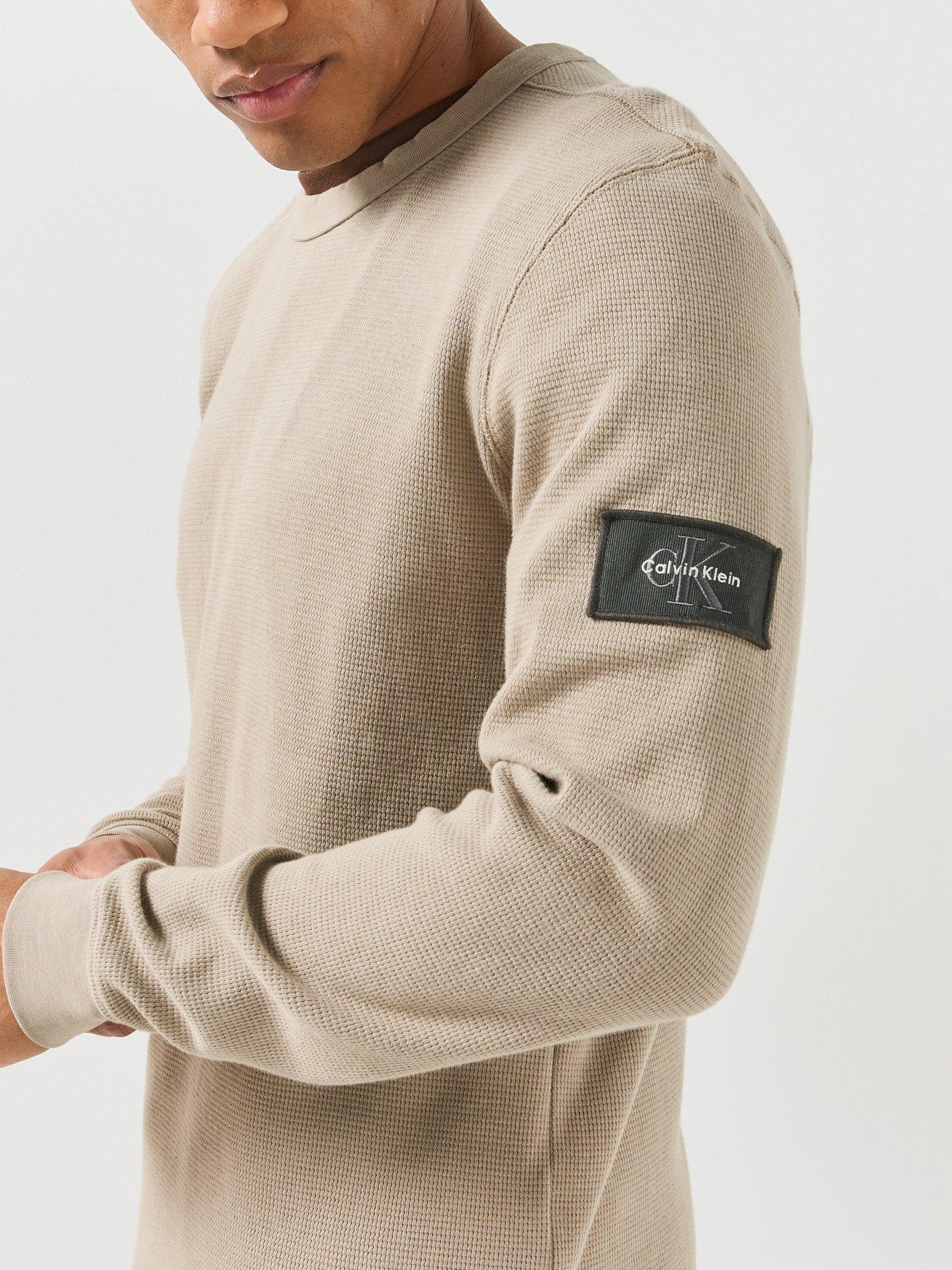 Image 4 of 5 of Calvin Klein Jeans Long Sleeve Waffle Badge T-Shirt - Cream