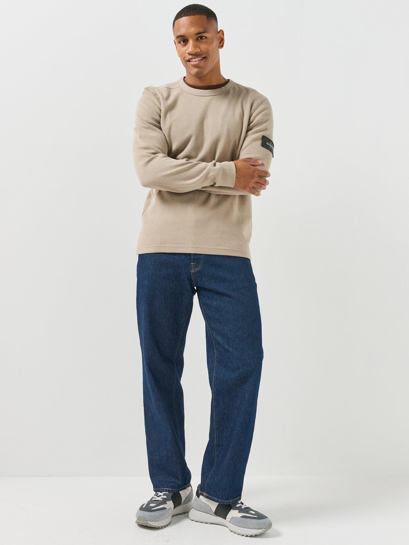 Image 5 of 5 of Calvin Klein Jeans Long Sleeve Waffle Badge T-Shirt - Cream
