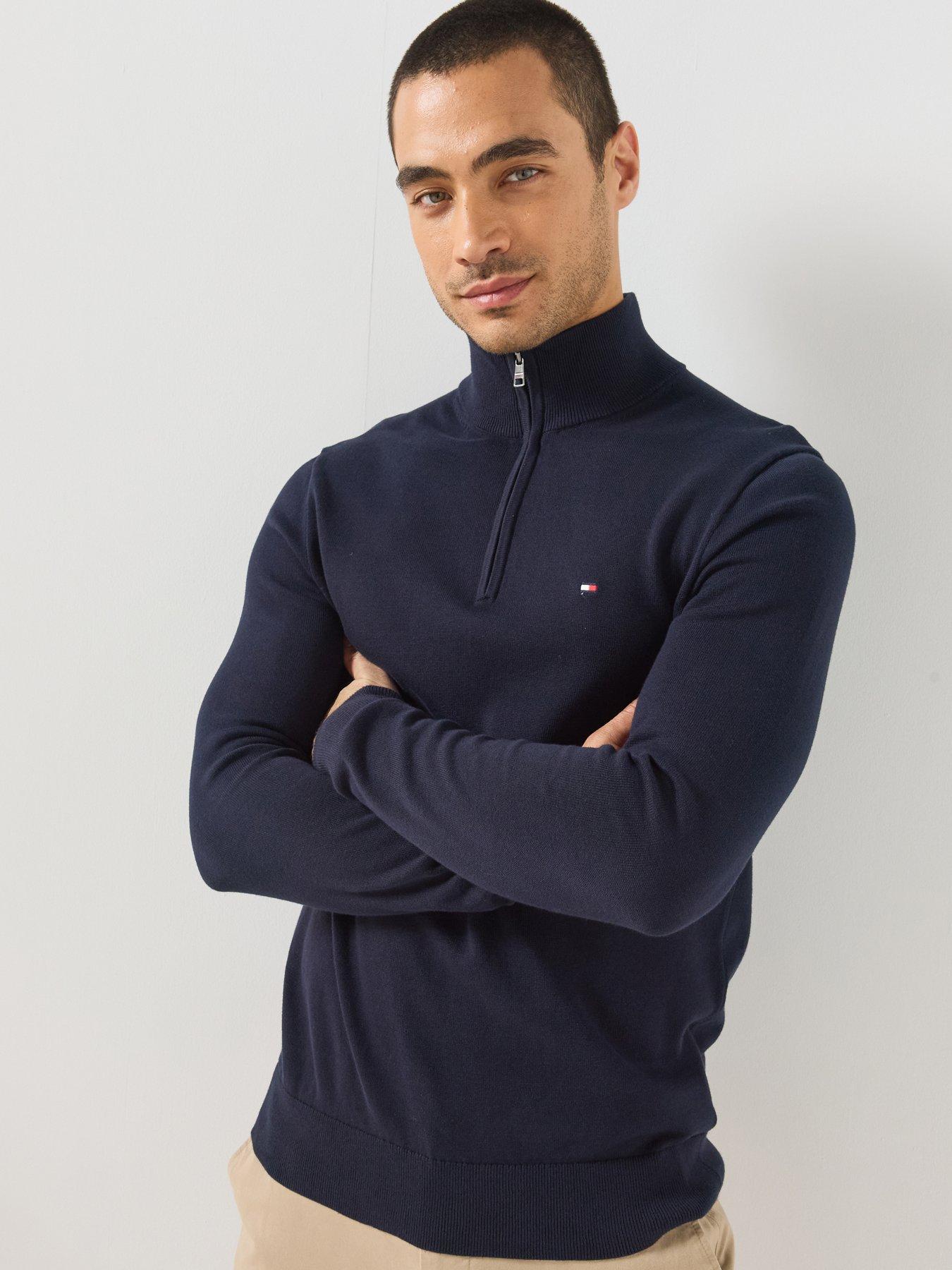 Tommy Hilfiger Essential Cotton Zip 1/4 Zip Knitted Jumper - Blue