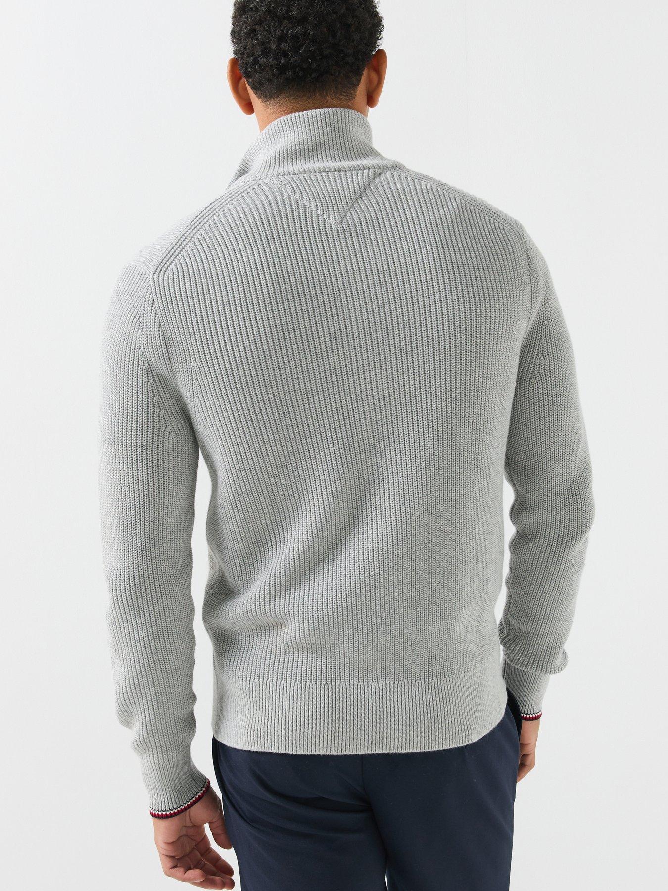 Image 2 of 6 of Tommy Hilfiger Rib Zip Through Knitted Cardigan - Light Grey
