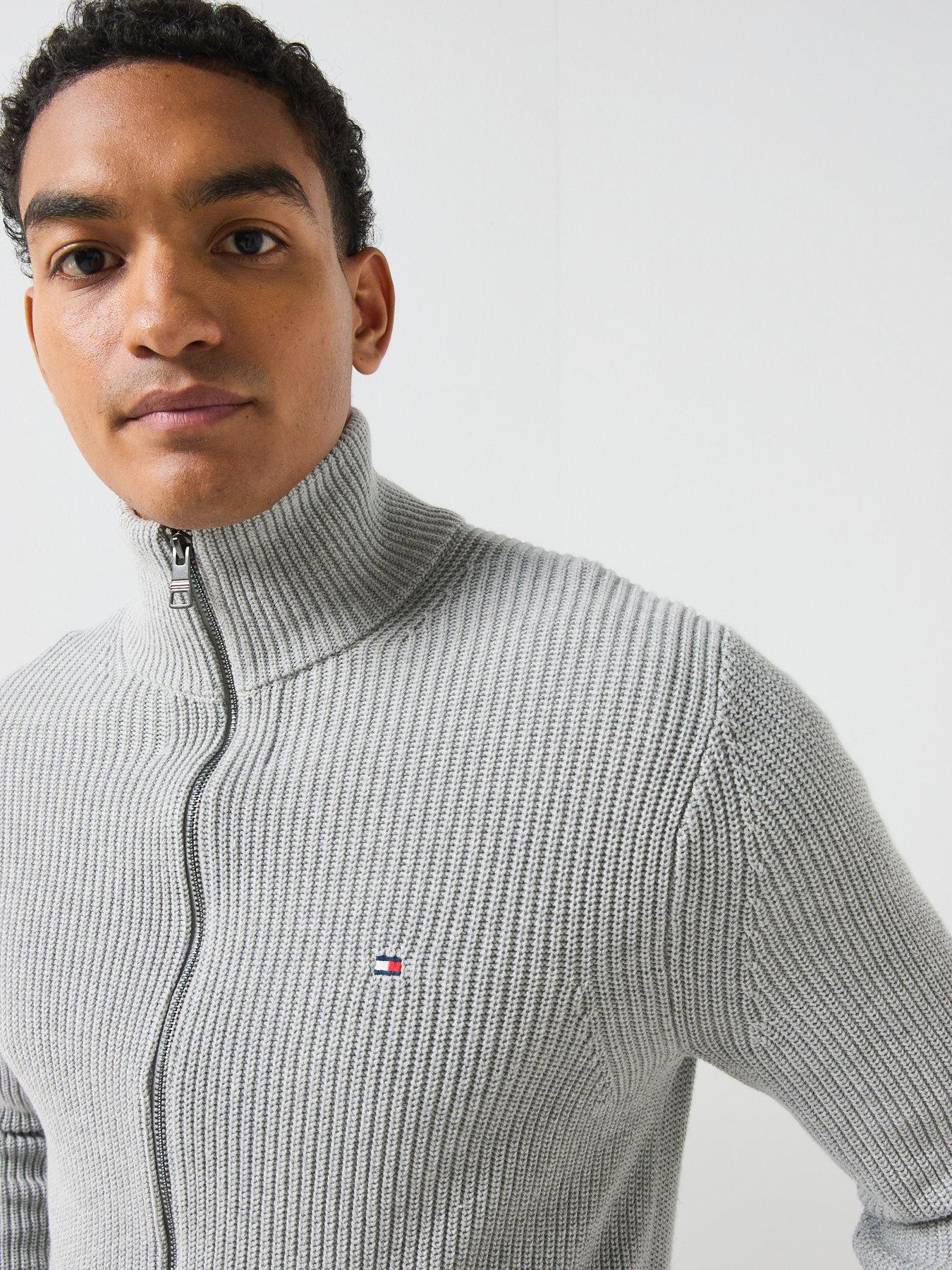 Image 4 of 6 of Tommy Hilfiger Rib Zip Through Knitted Cardigan - Light Grey