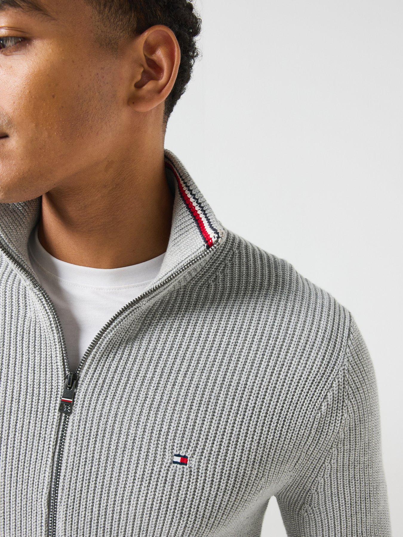 Image 5 of 6 of Tommy Hilfiger Rib Zip Through Knitted Cardigan - Light Grey