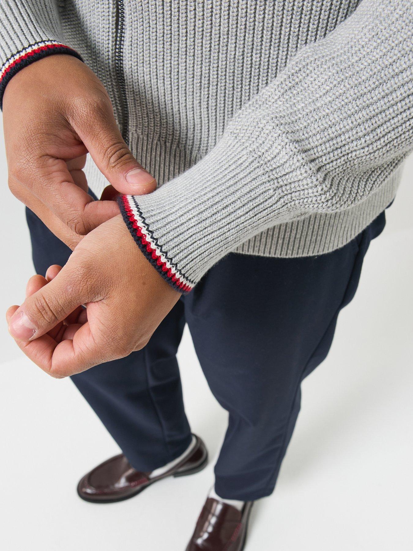 Image 6 of 6 of Tommy Hilfiger Rib Zip Through Knitted Cardigan - Light Grey
