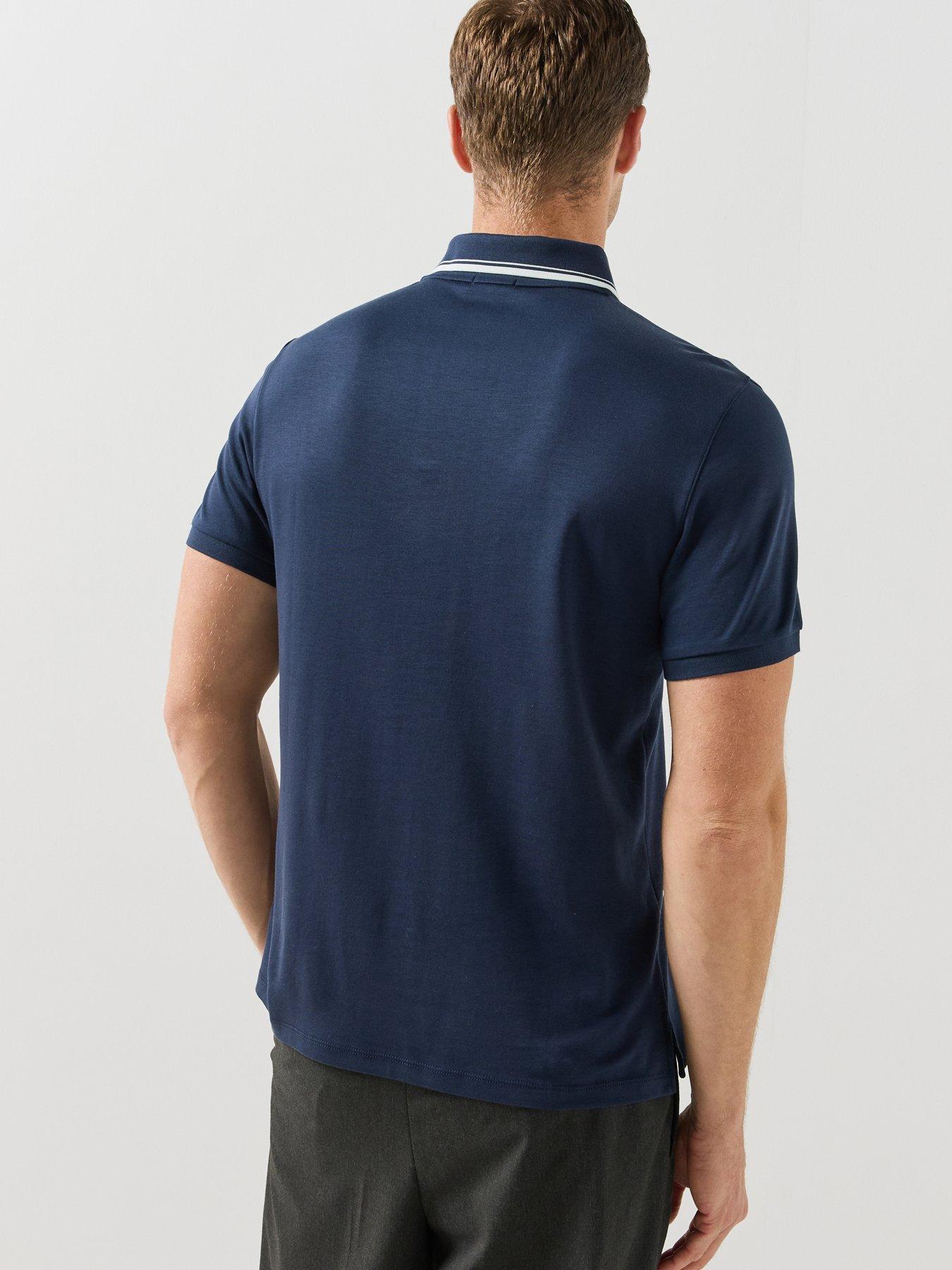 Image 2 of 5 of Calvin Klein Mens Supima Tipped Quarter-Zip Polo Shirt - Black