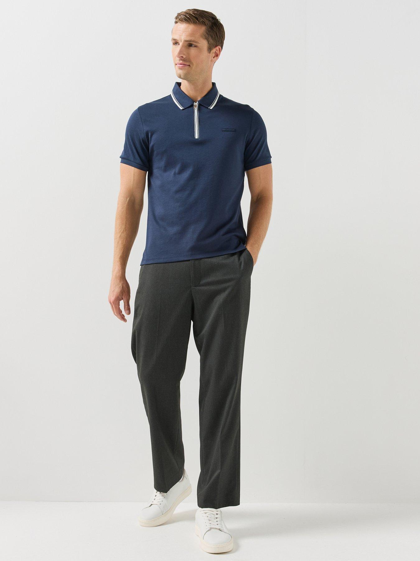 Image 3 of 5 of Calvin Klein Mens Supima Tipped Quarter-Zip Polo Shirt - Black