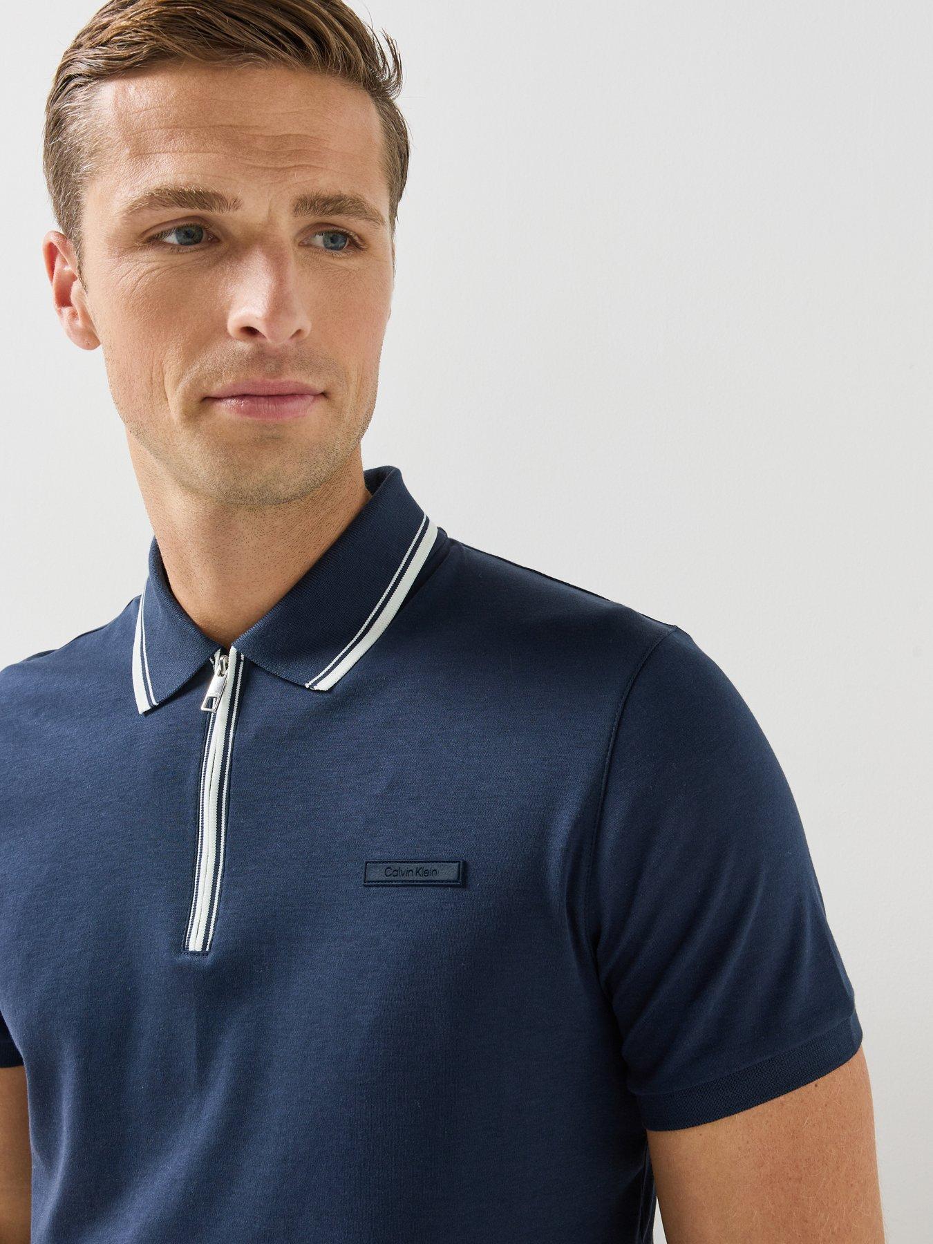 Image 4 of 5 of Calvin Klein Mens Supima Tipped Quarter-Zip Polo Shirt - Black