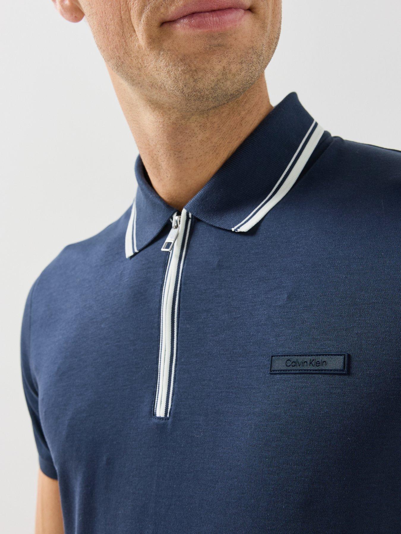 Image 5 of 5 of Calvin Klein Mens Supima Tipped Quarter-Zip Polo Shirt - Black