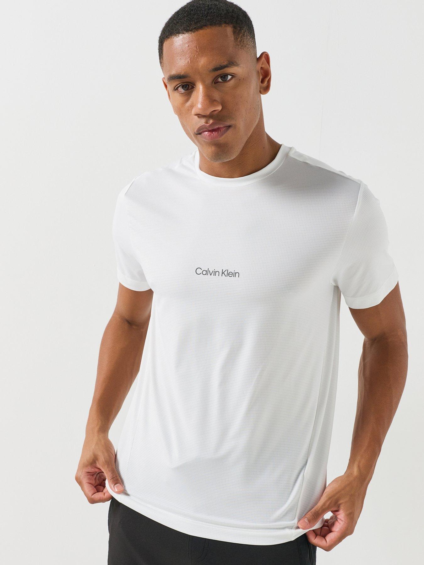Image 1 of 6 of Calvin Klein Sport Mens Work Out Mesh Quick-Dry Sport T-Shirt - White