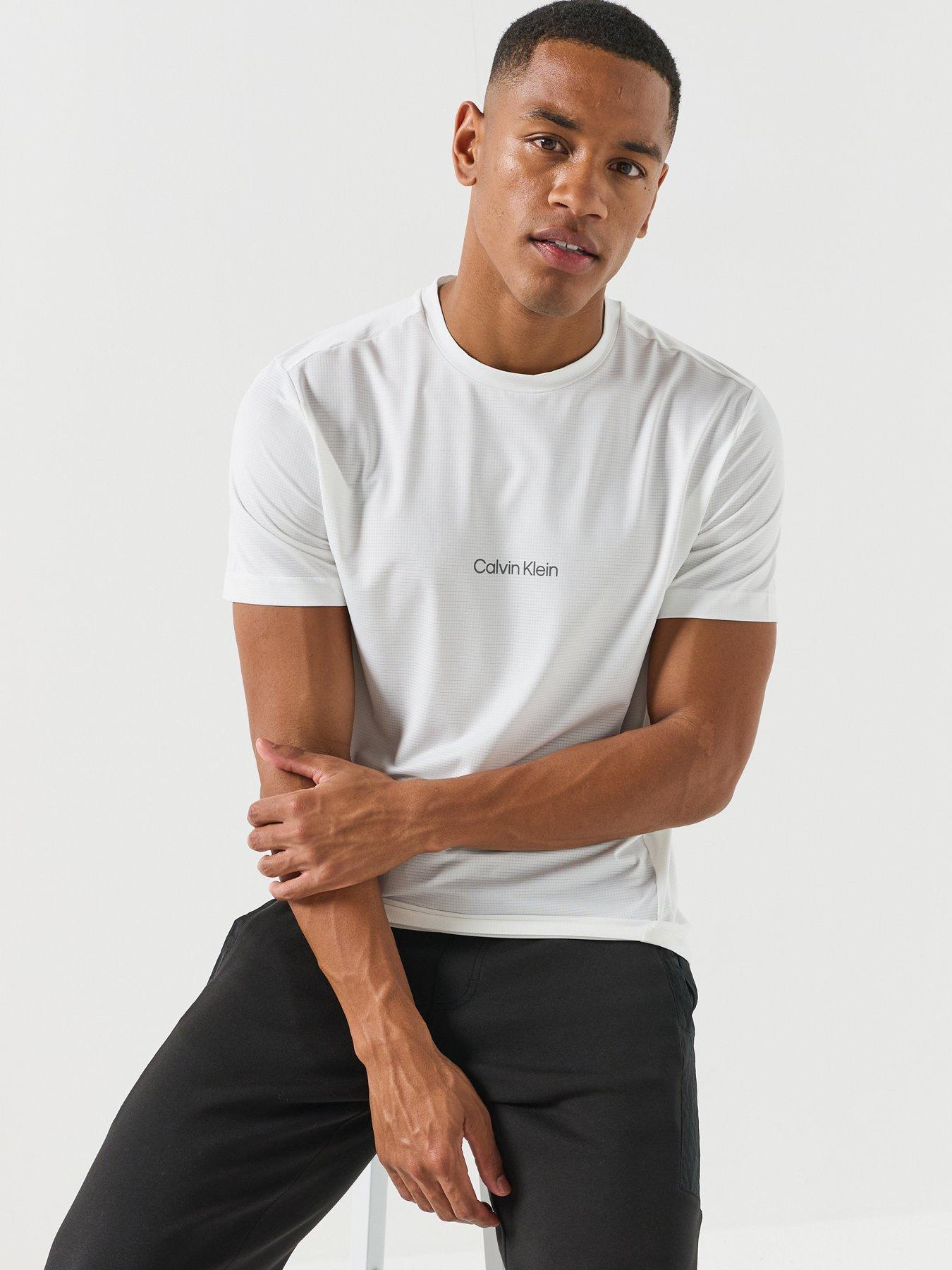 Image 4 of 6 of Calvin Klein Sport Mens Work Out Mesh Quick-Dry Sport T-Shirt - White