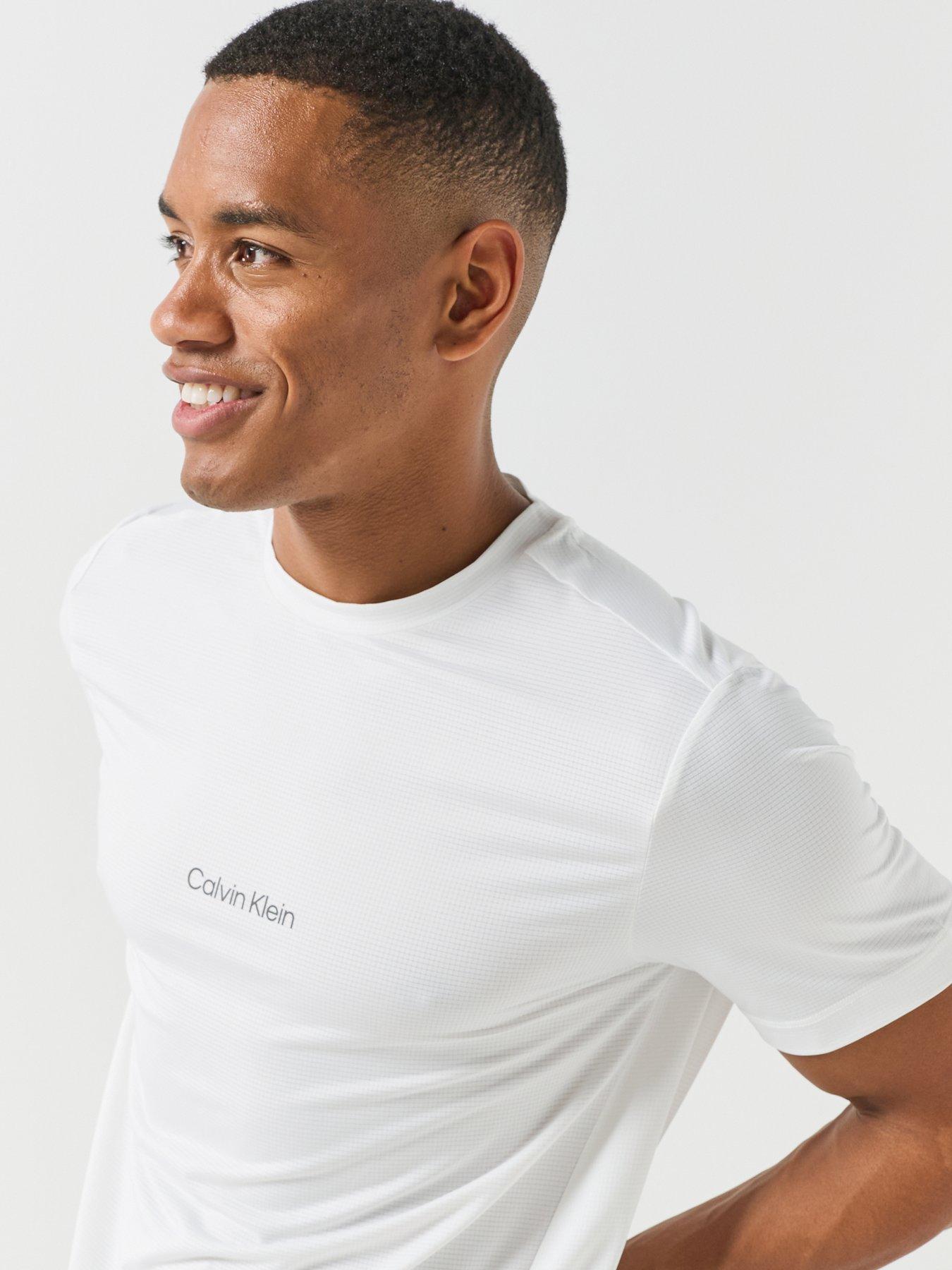 Image 5 of 6 of Calvin Klein Sport Mens Work Out Mesh Quick-Dry Sport T-Shirt - White