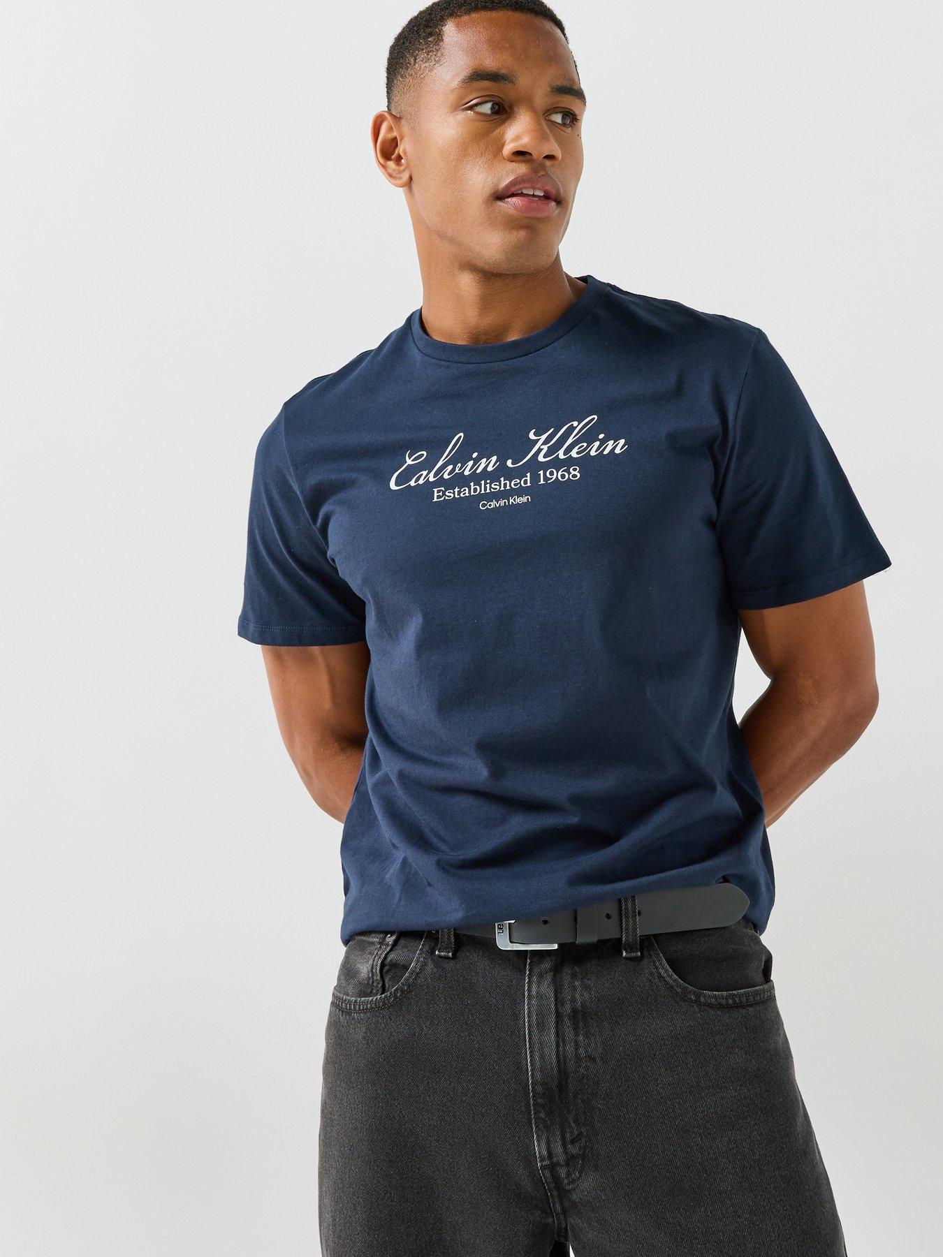 Calvin Klein Jeans Men's 30S Script Logo Cotton T-Shirt - Navy