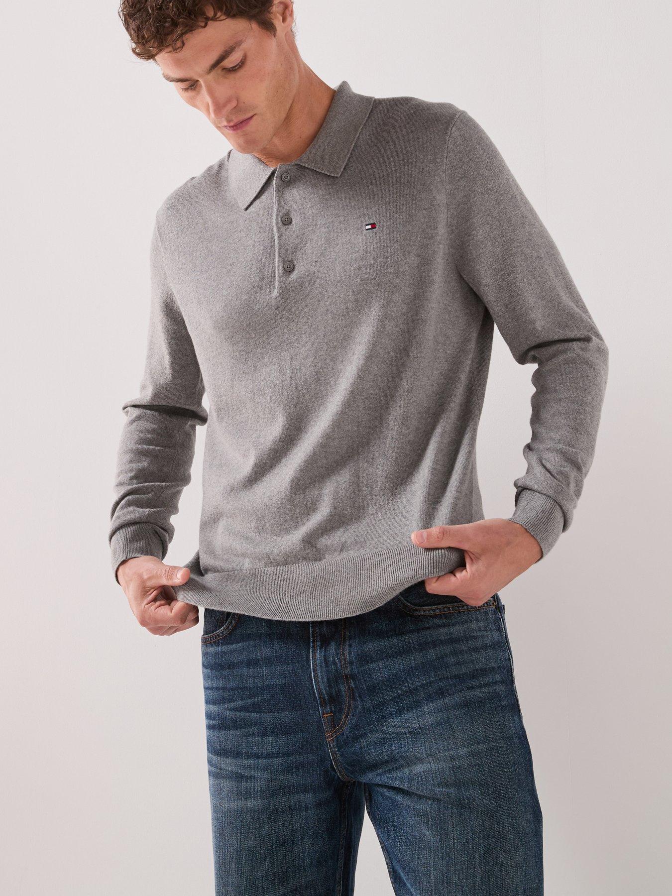 Tommy Hilfiger Men's Pima Cashmere Long Sleeve Knitted Polo Shirt - Grey