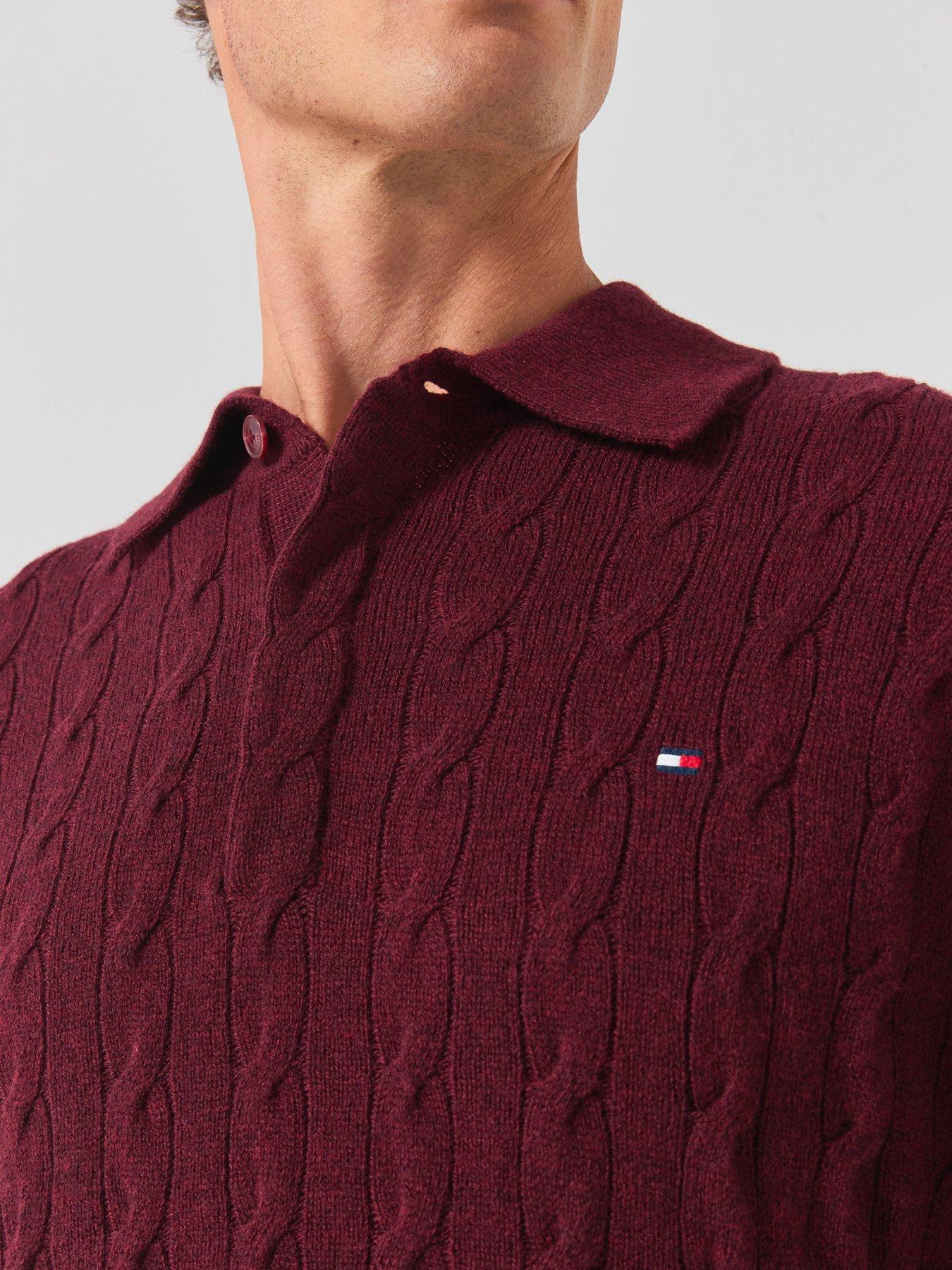 Image 4 of 6 of Tommy Hilfiger Lambswool Cable Rugby Knitted Jumper - Dark Red