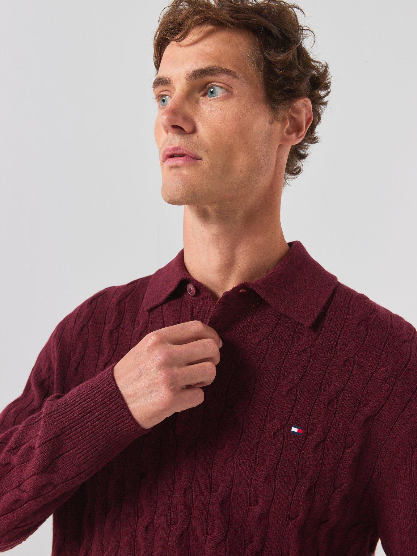 Image 5 of 6 of Tommy Hilfiger Lambswool Cable Rugby Knitted Jumper - Dark Red