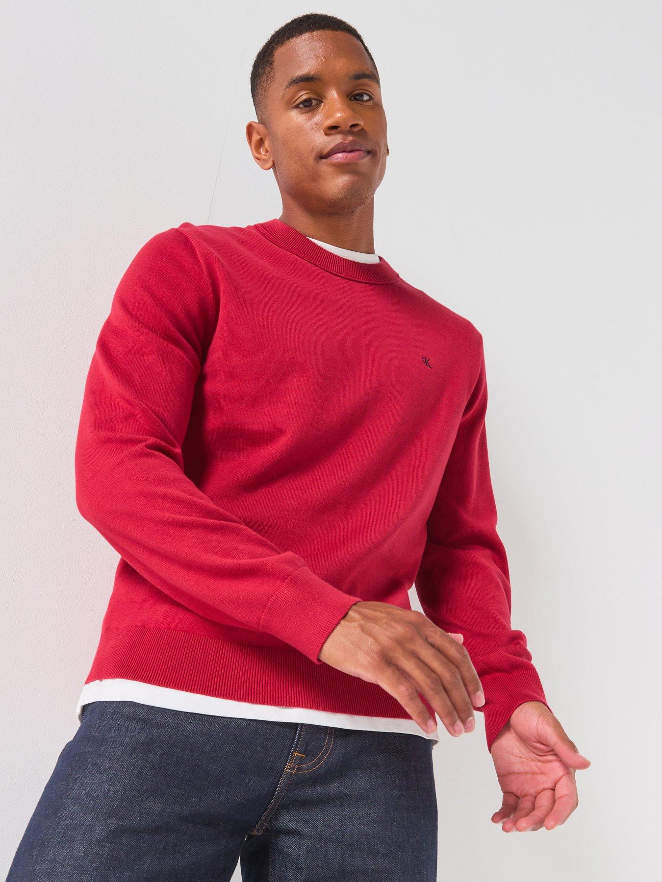 Calvin Klein Jeans Men's Cotton Monogram Logo Knitted Jumper - Red