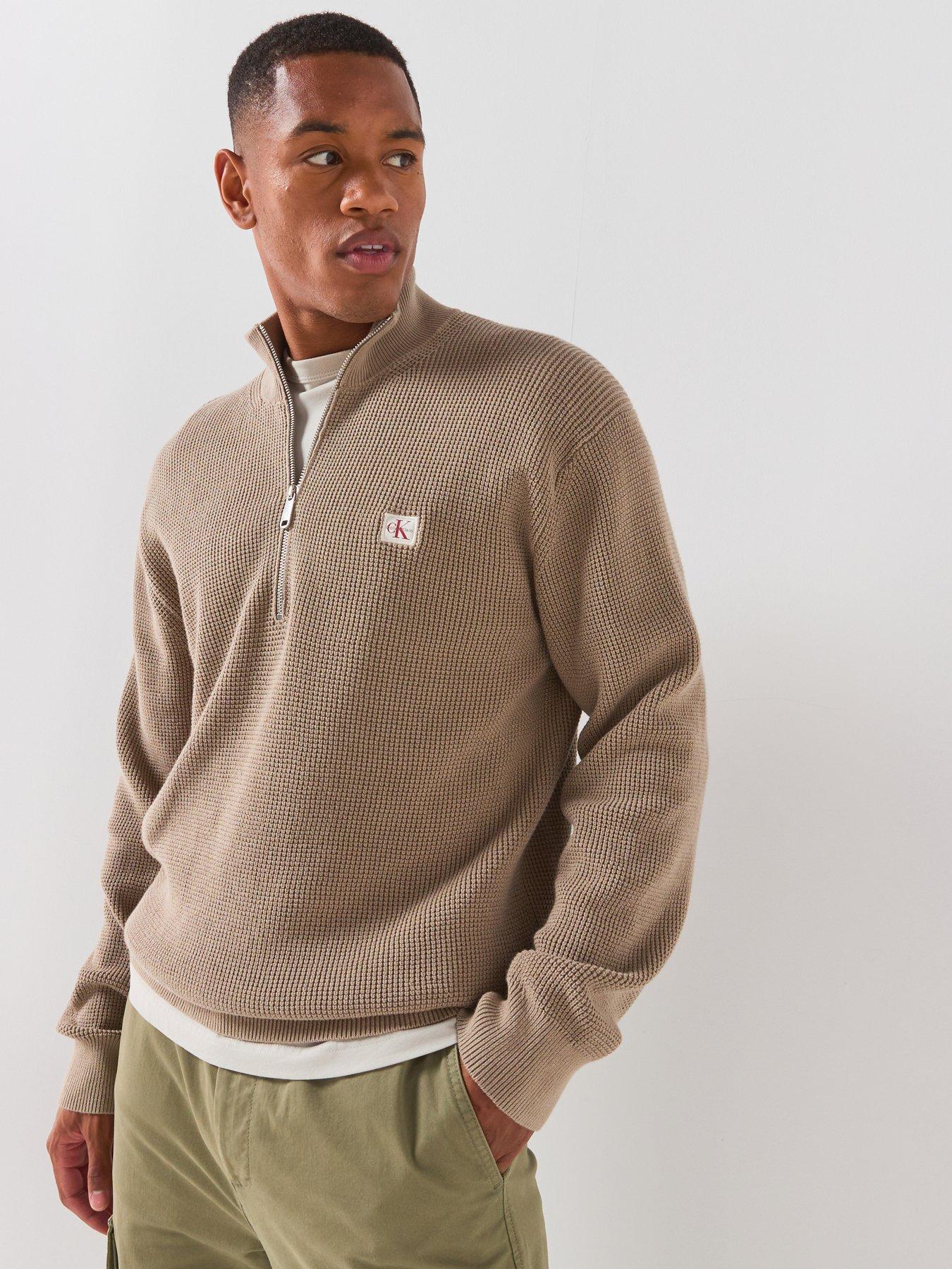 Calvin Klein Jeans Cotton Monogram Logo Knitted Jumper - Beige