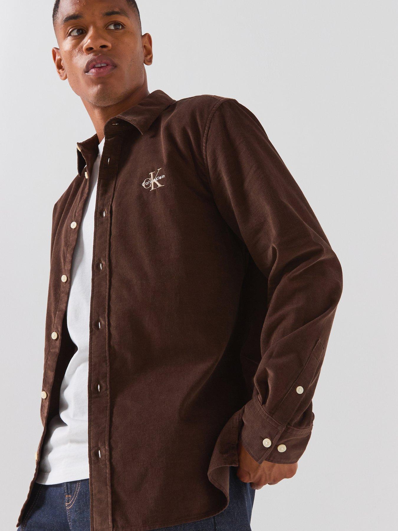 Image 1 of 6 of Calvin Klein Jeans Mens Regular Fit Corduroy Long Sleeve Shirt - Brown