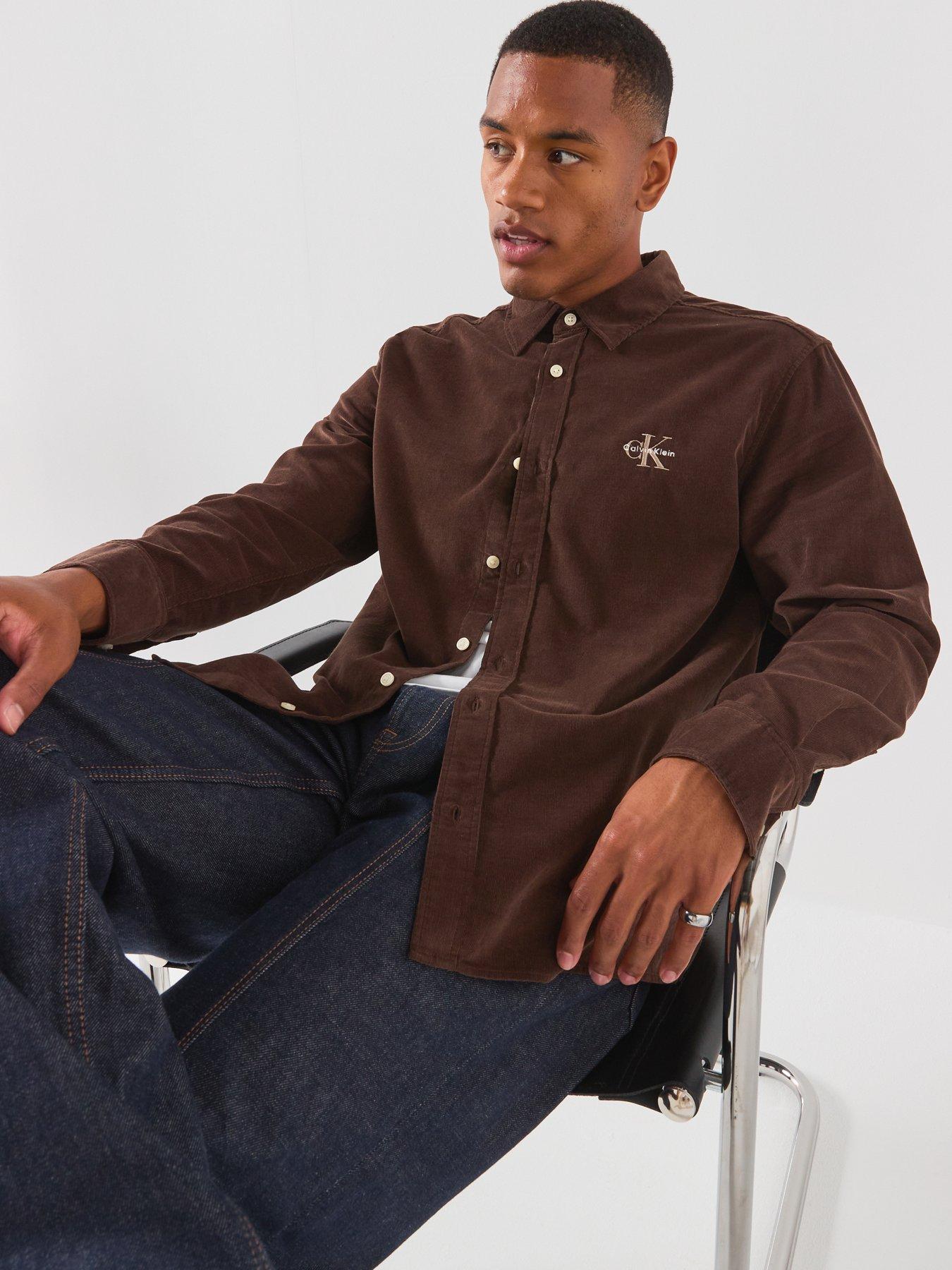 Image 5 of 6 of Calvin Klein Jeans Mens Regular Fit Corduroy Long Sleeve Shirt - Brown