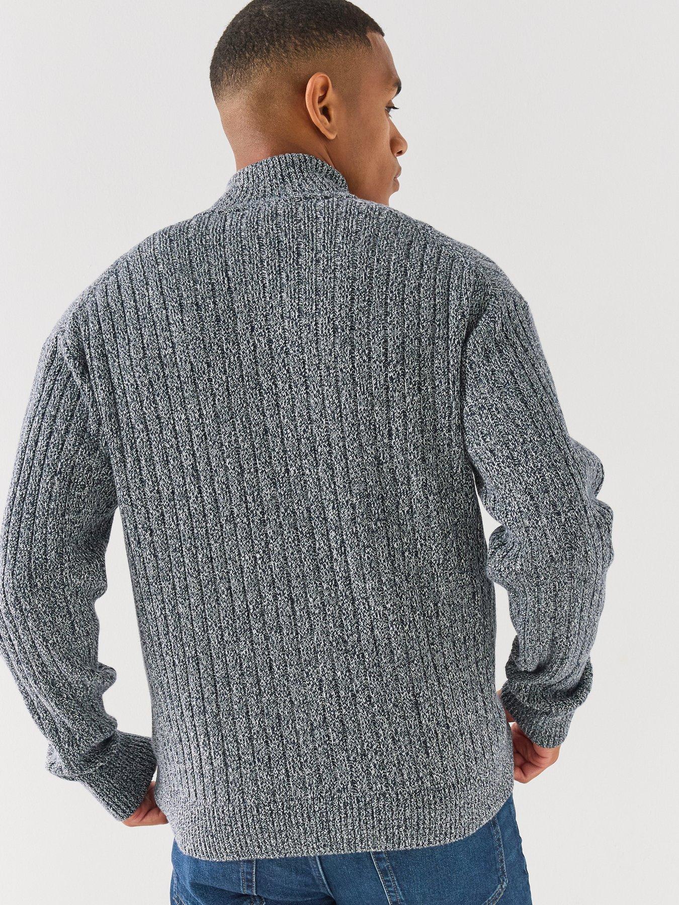 Image 2 of 5 of Calvin Klein Jeans Mens Textured Rib Knit Two-Way Zip Stand Collar Cardigan - Grey