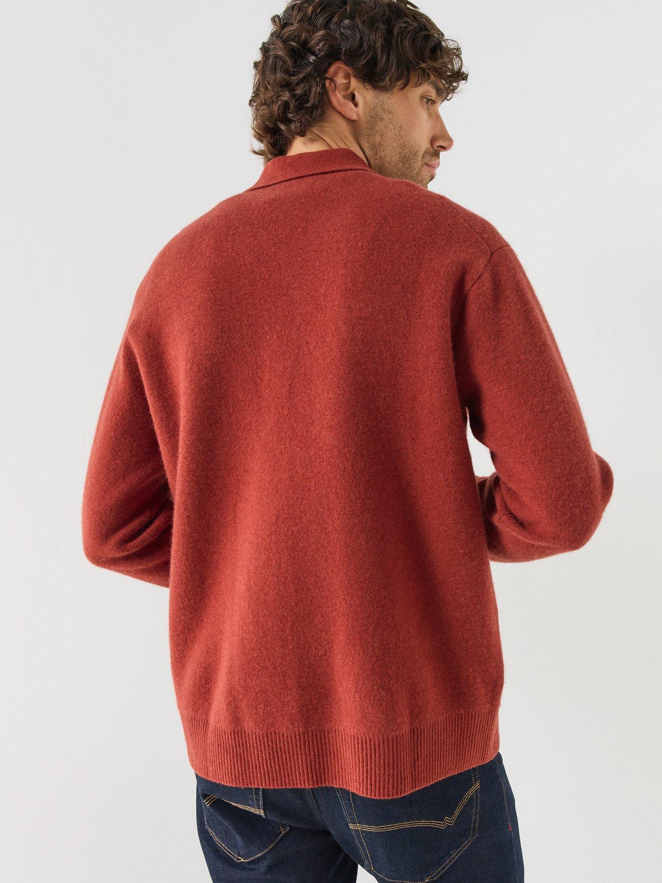 Image 2 of 6 of Calvin Klein Mens Script Quarter-Zip Wool-Blend Jumper - Red