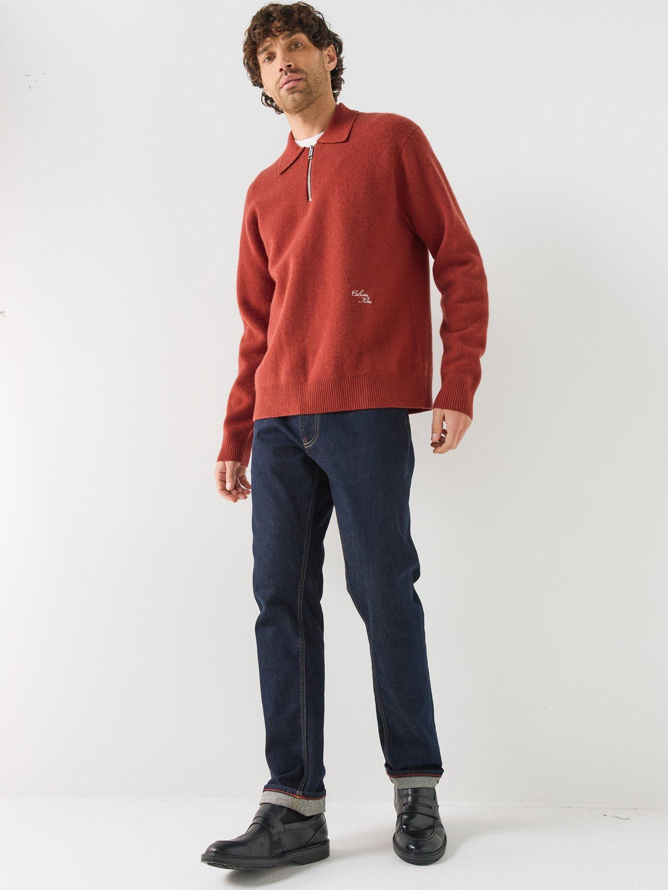 Image 3 of 6 of Calvin Klein Mens Script Quarter-Zip Wool-Blend Jumper - Red