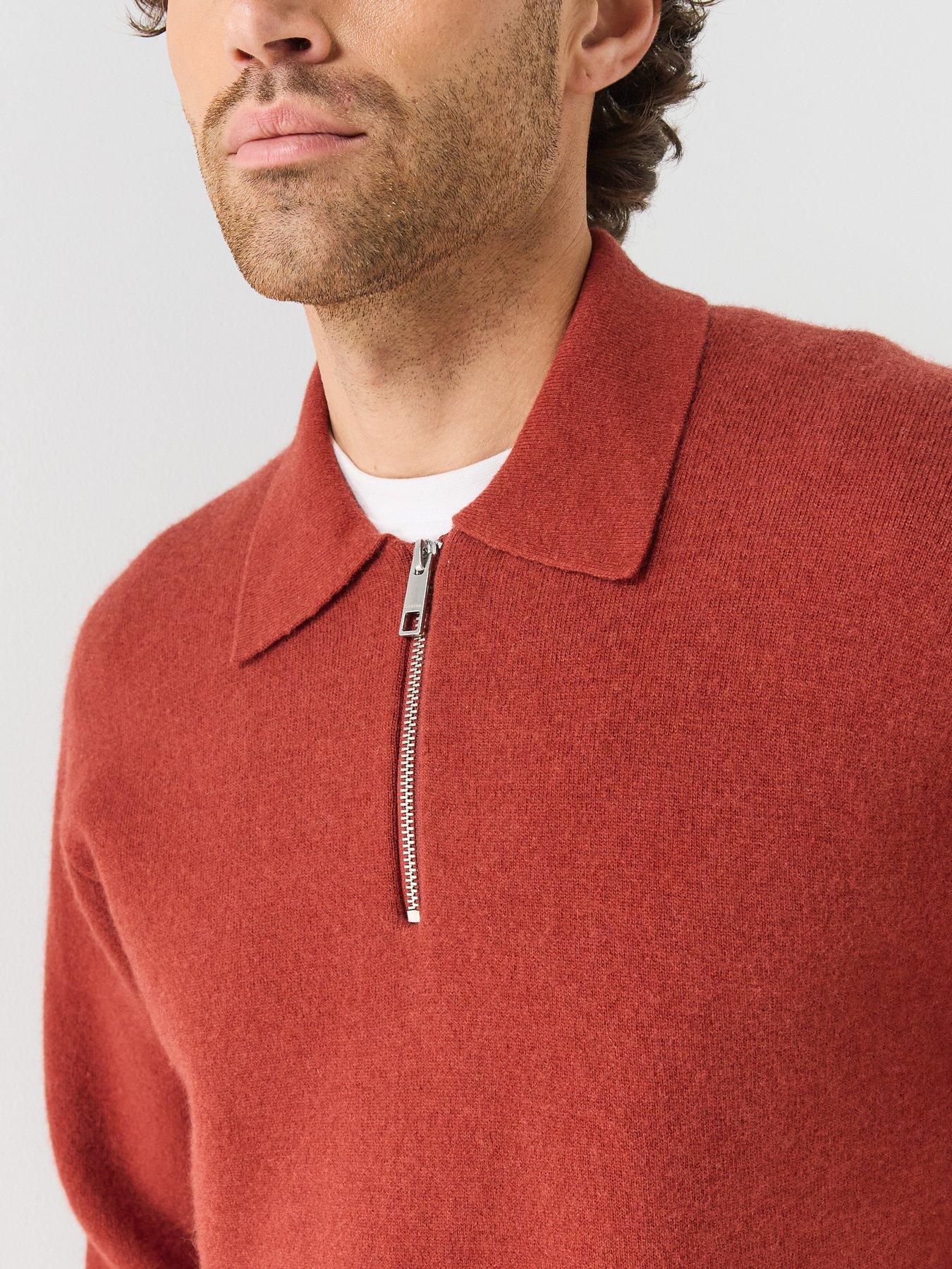 Image 4 of 6 of Calvin Klein Mens Script Quarter-Zip Wool-Blend Jumper - Red