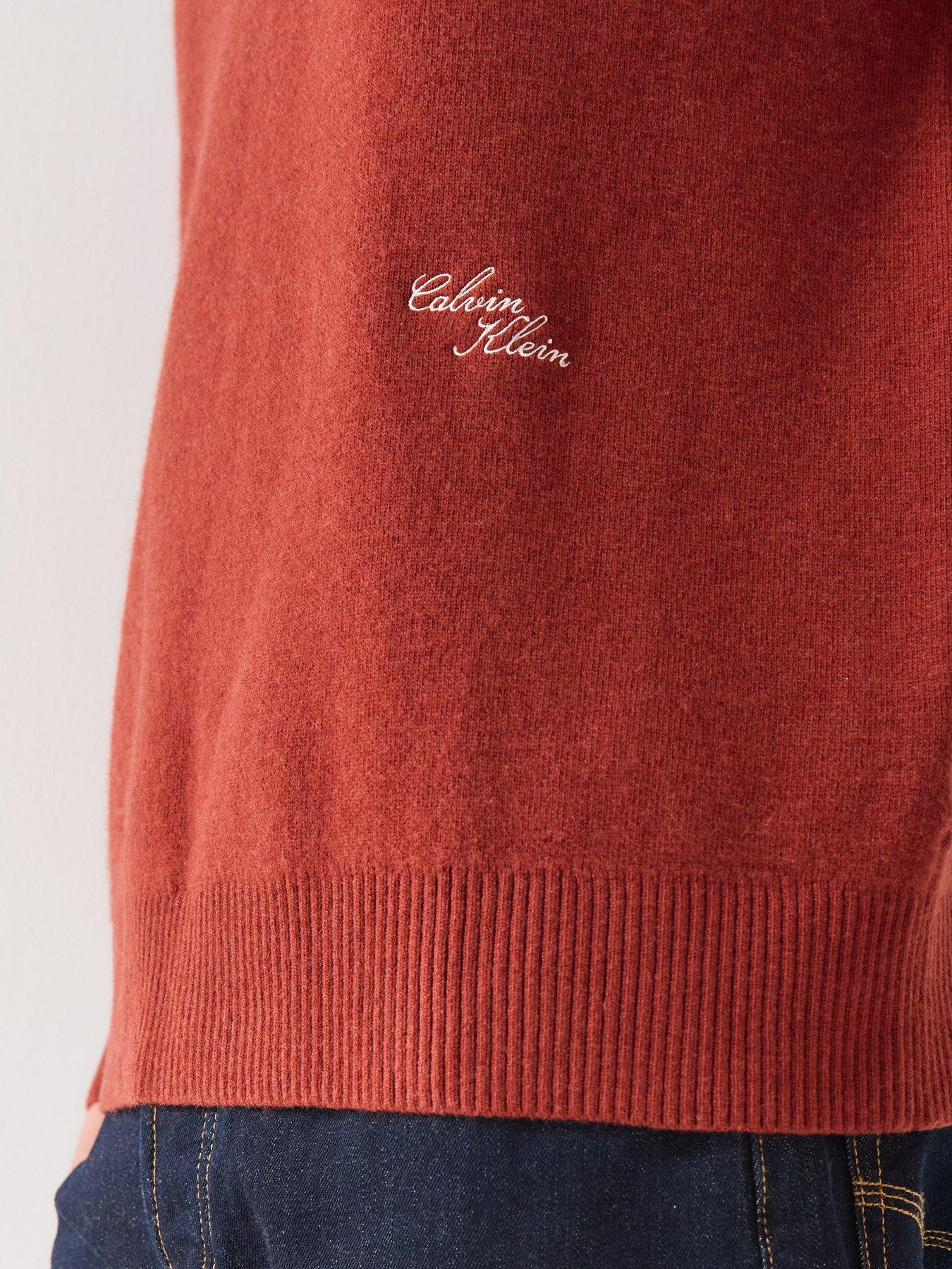 Image 5 of 6 of Calvin Klein Mens Script Quarter-Zip Wool-Blend Jumper - Red