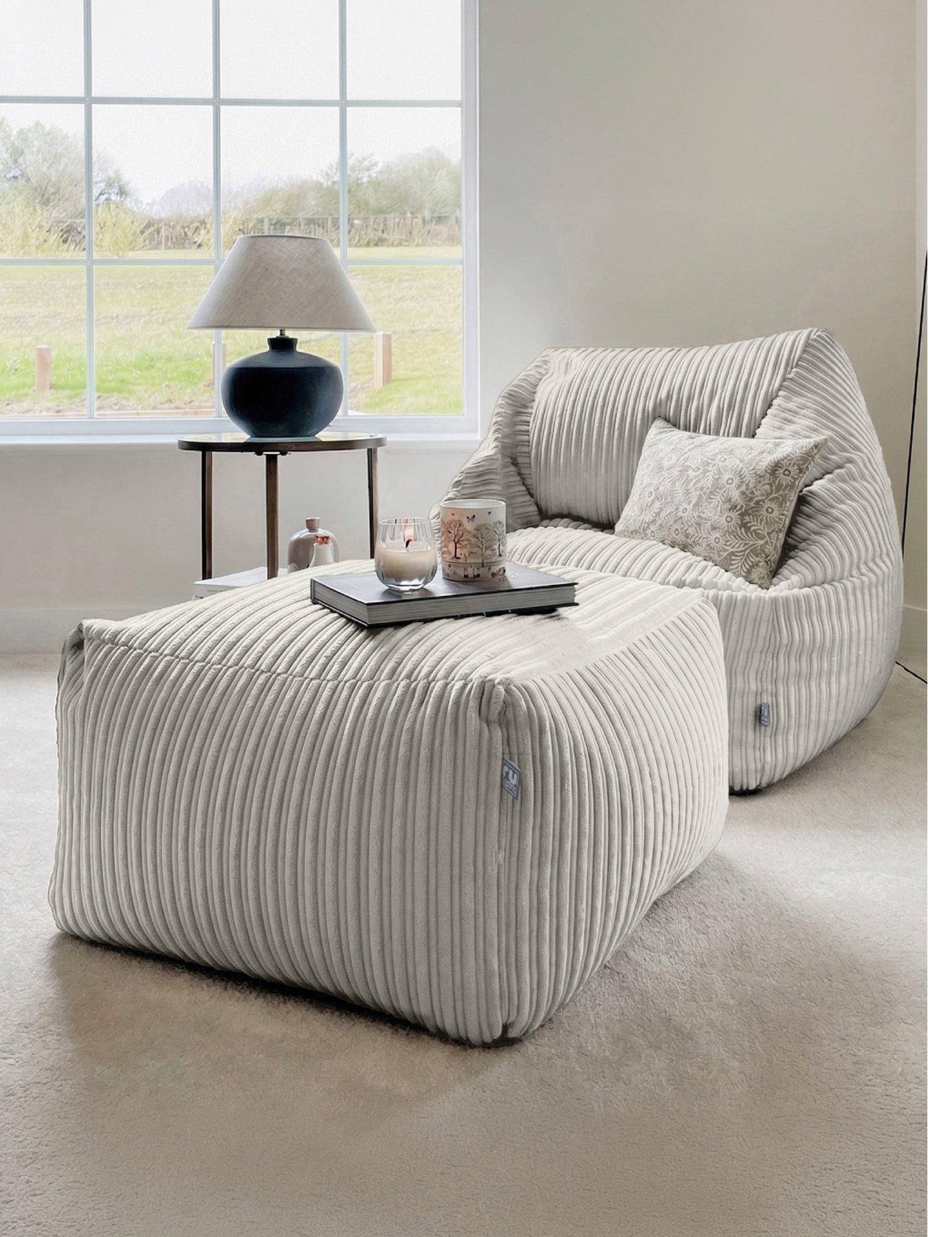 rucomfy Cord Snuggle Chair - Adult - Platinum Grey - Matching Ottoman