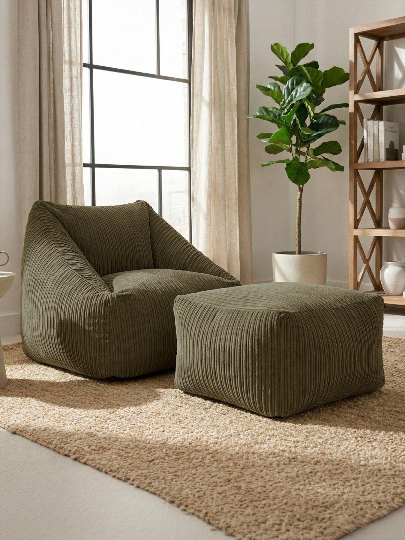rucomfy Cord Snuggle Chair - Adult - Platinum Grey - Matching Ottoman