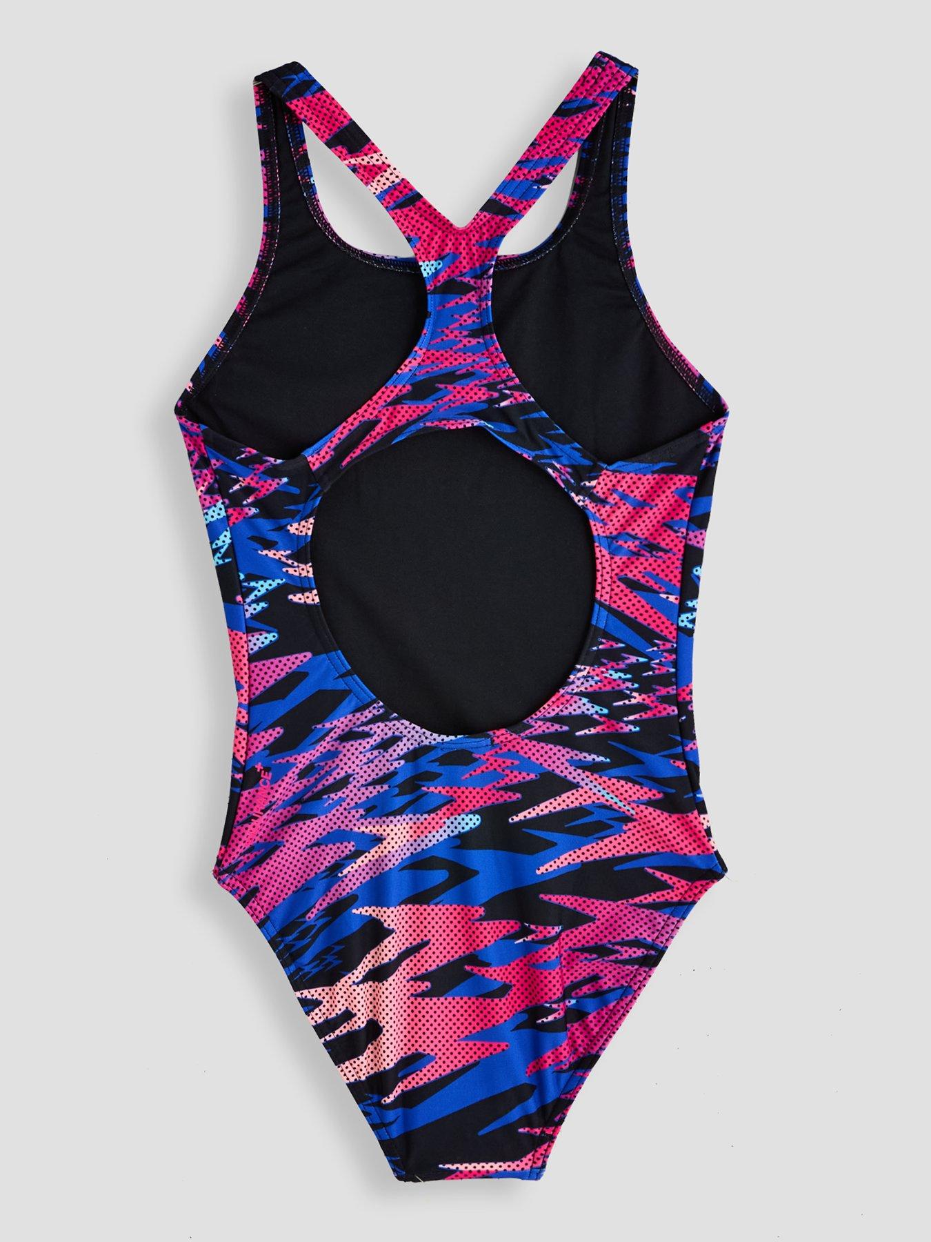 Image 2 of 4 of Speedo Junior Girls Hyperboom Print Medalist Swimsuit - Black