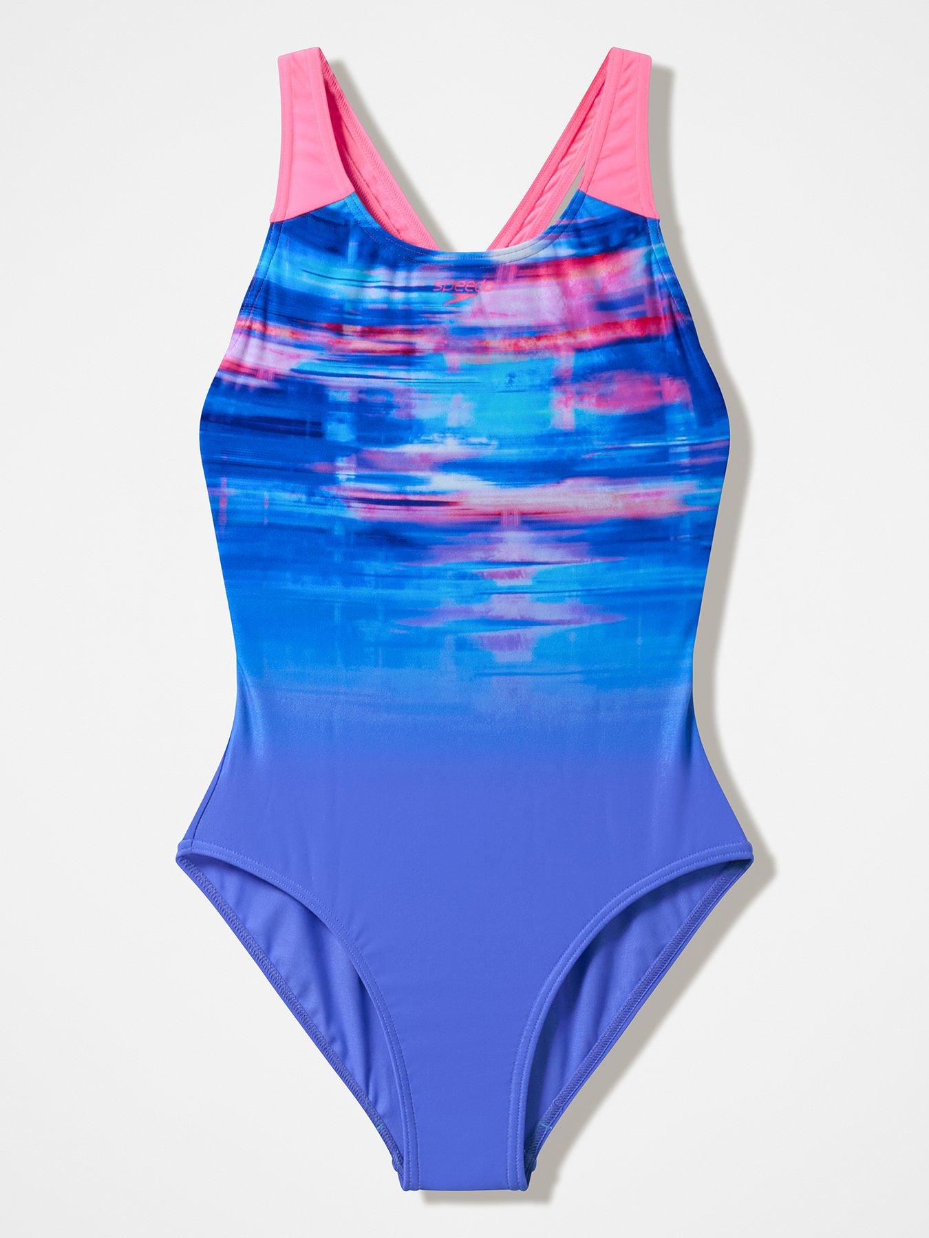 Speedo Junior Girls Print Splashback Swimsuit - Purple