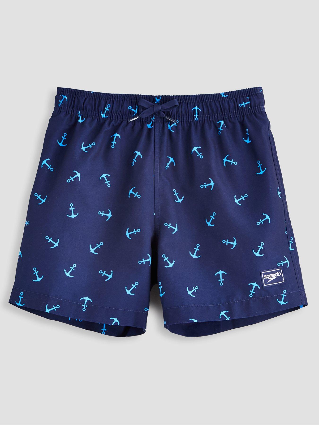 Image 1 of 4 of Speedo Speedo Boys Print Drawcord Swim Shorts - Navy