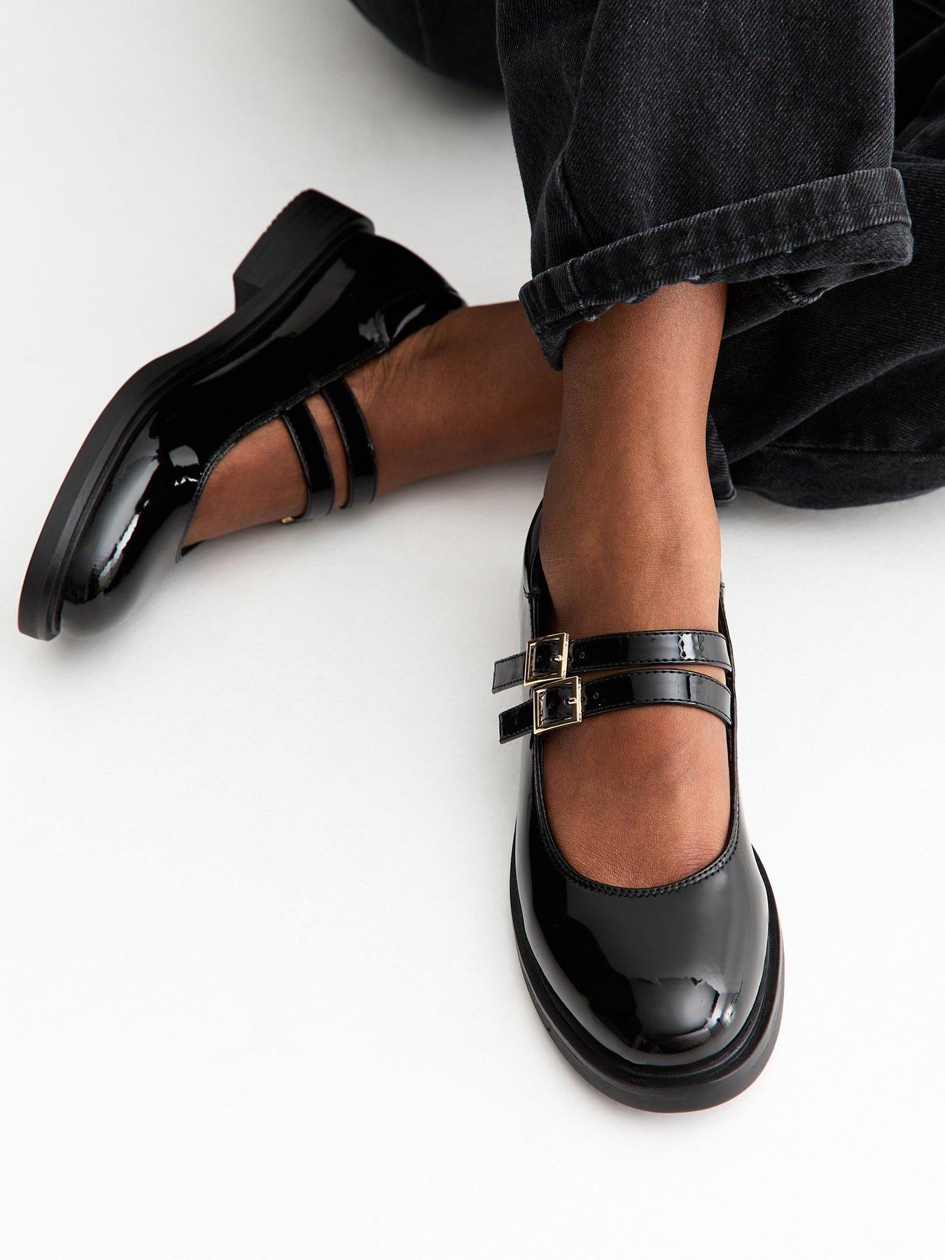 New Look Patent Faux Leather Mary Jane Flat School Shoe - Black