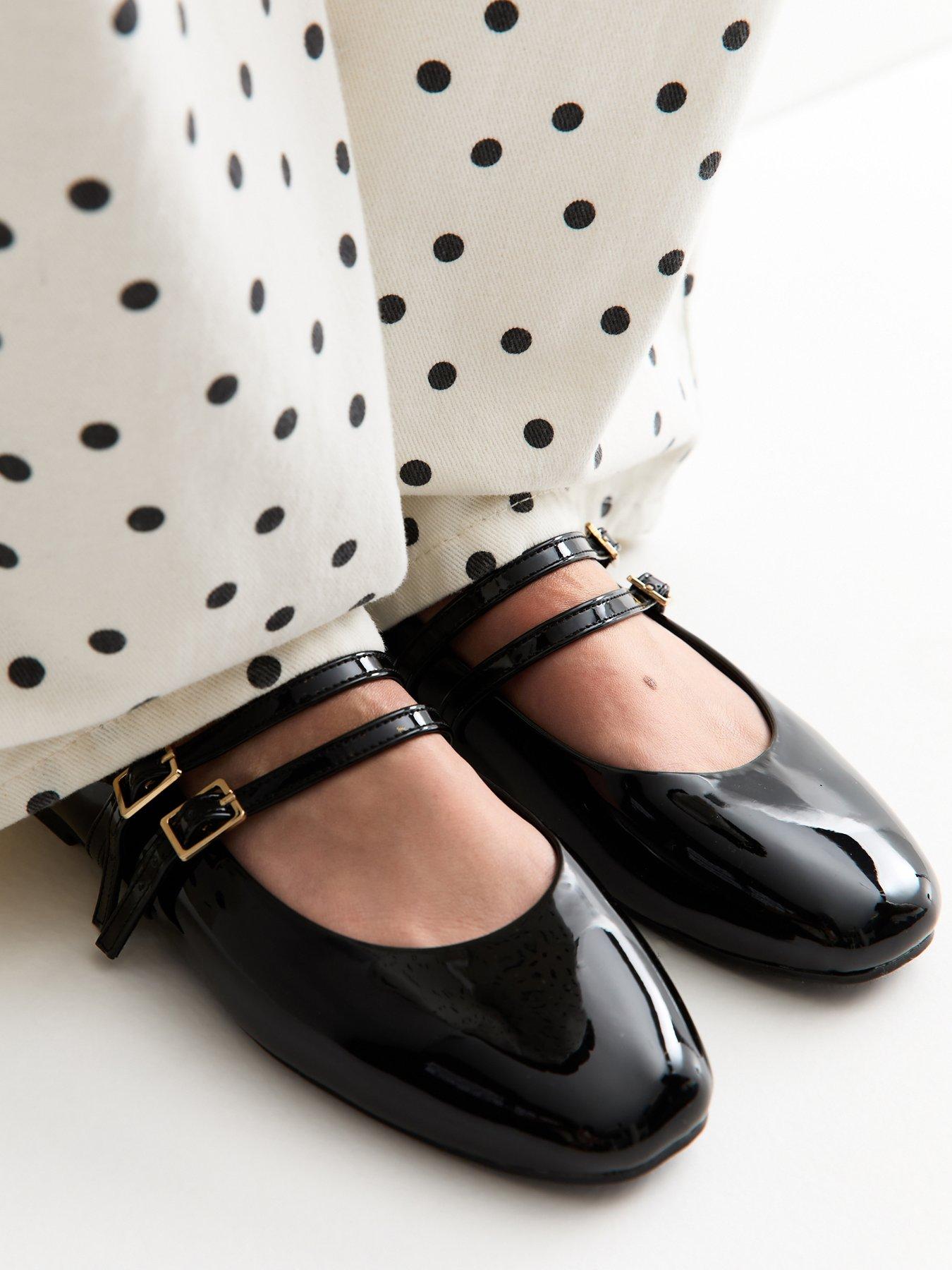 New Look Wide Fit Faux Leather Double Strap Mary Jane Sandals - Black