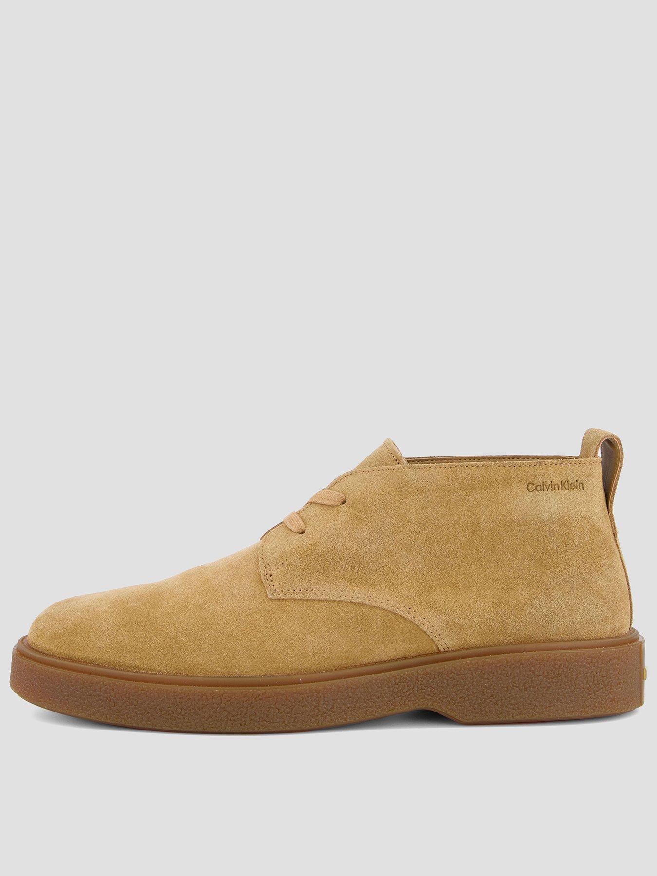 Calvin Klein Text Rubber Suede Desert Boots - Beige