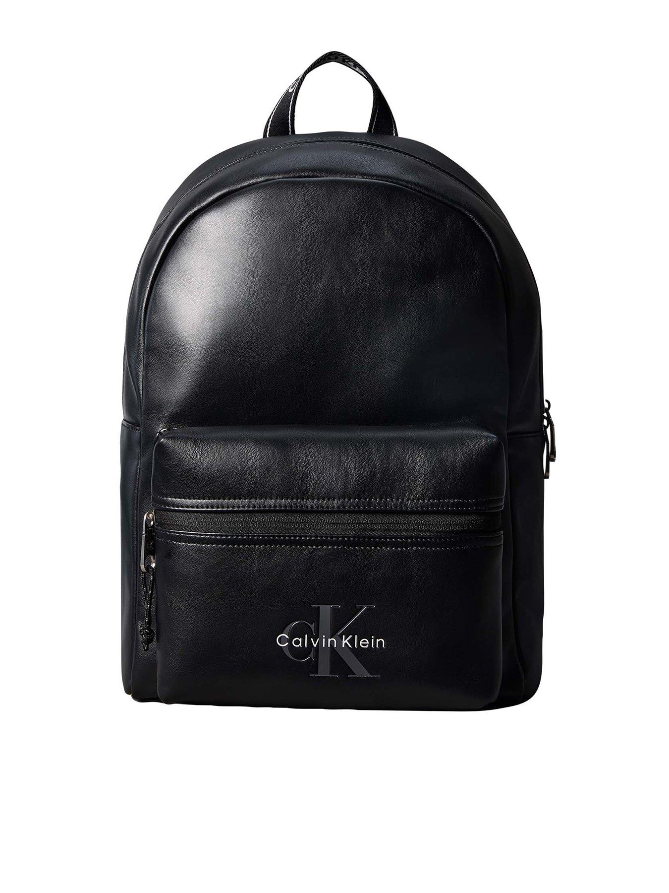 Image 1 of 4 of Calvin Klein Faux Leather Backpack with Bold Logo Detail - Black