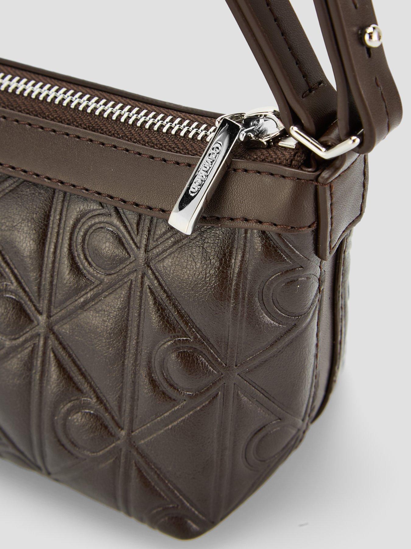 Image 5 of 5 of Calvin Klein Debossed Allover Emblem Logo Shoulder Bag - Brown