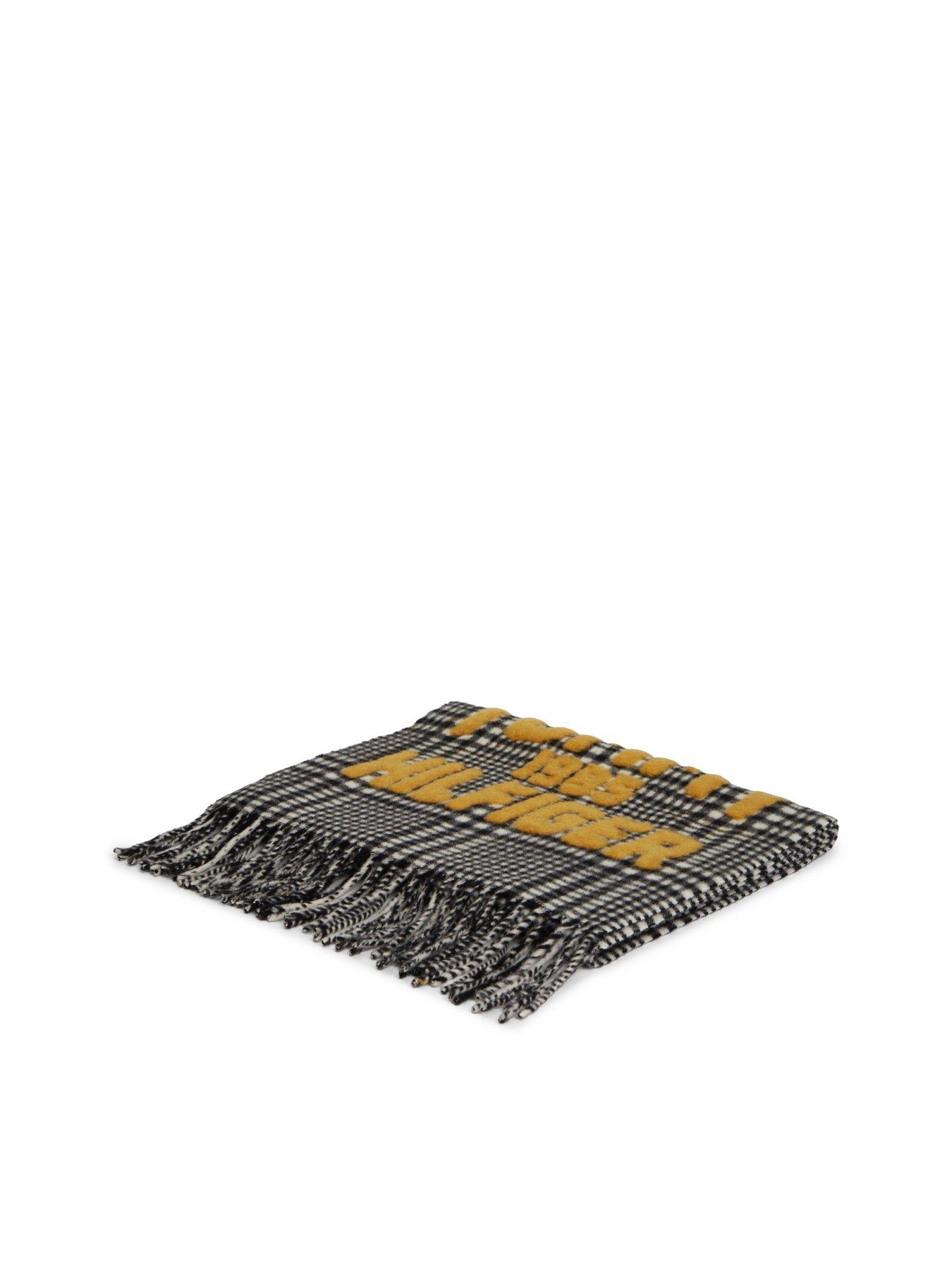 Image 3 of 4 of Tommy Hilfiger Womens Varsity Logo Check Fringed Scarf - Black