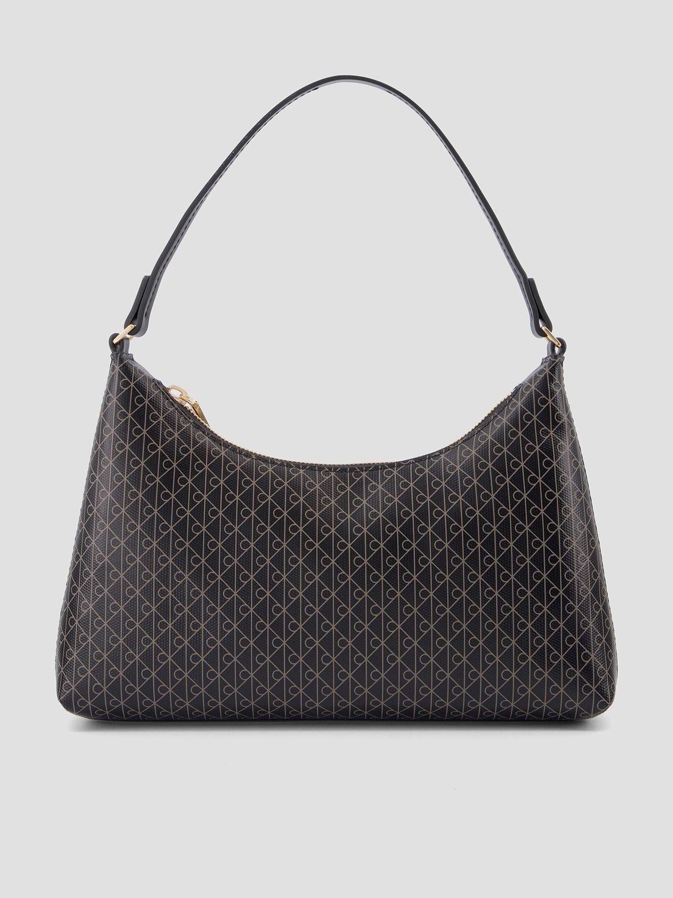 Image 1 of 5 of Calvin Klein Emblem Print Small Shoulder Bag - Black
